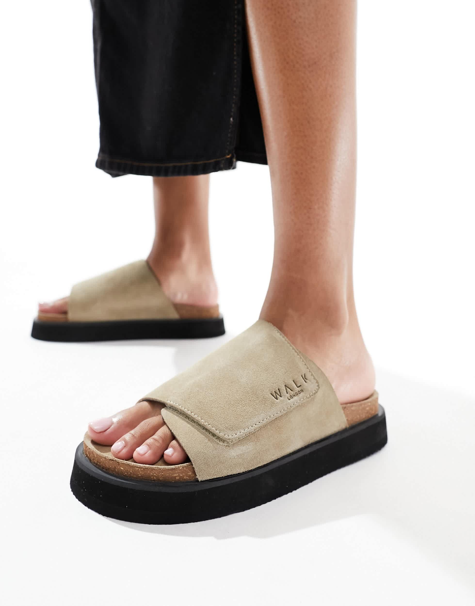 Walk London  Tan Suede Slide Sandals Genuine Suede Slides By Walk Well main image 2