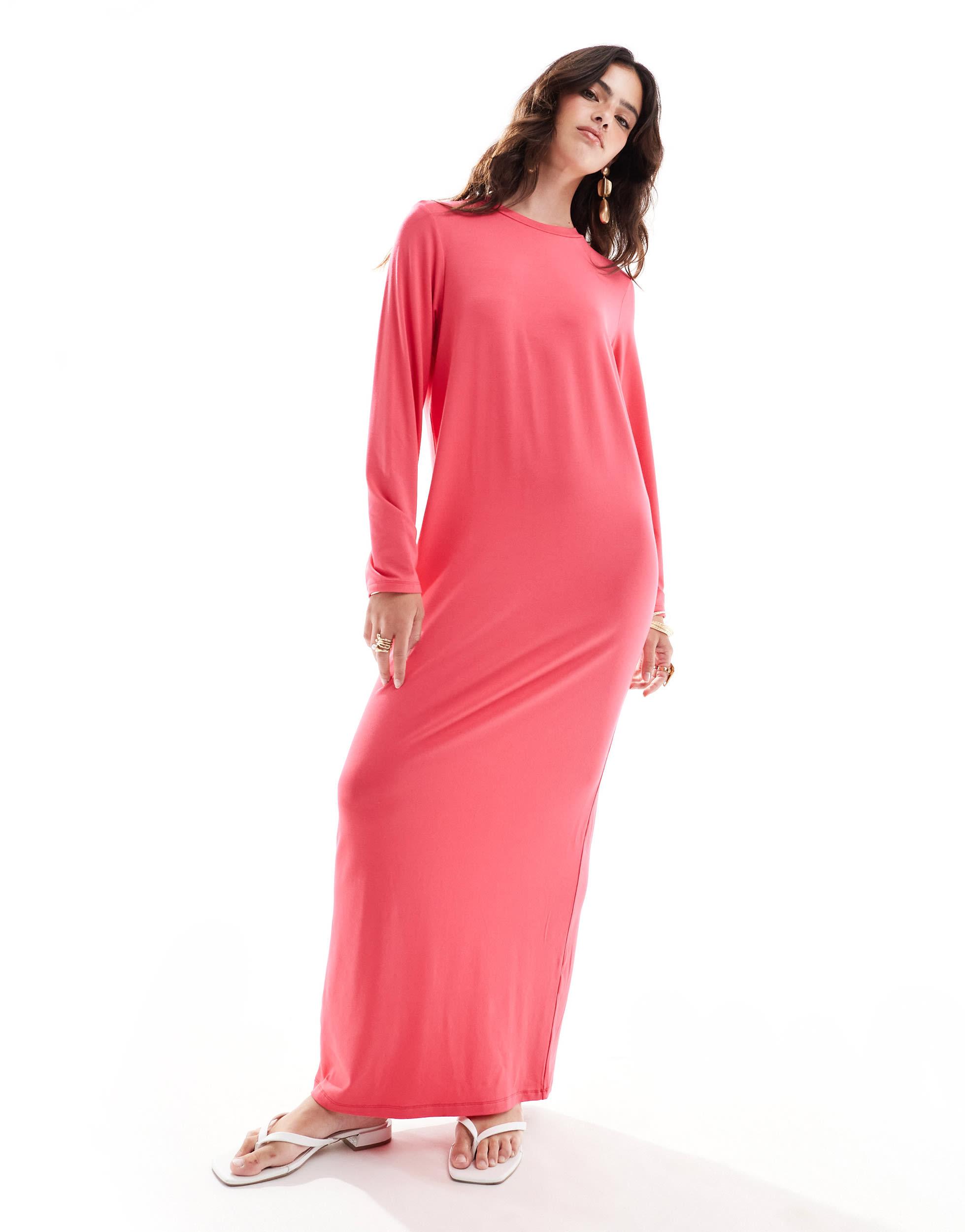 ASOS Long Sleeve Maxi T shirt Dress in Red Lyst Australia