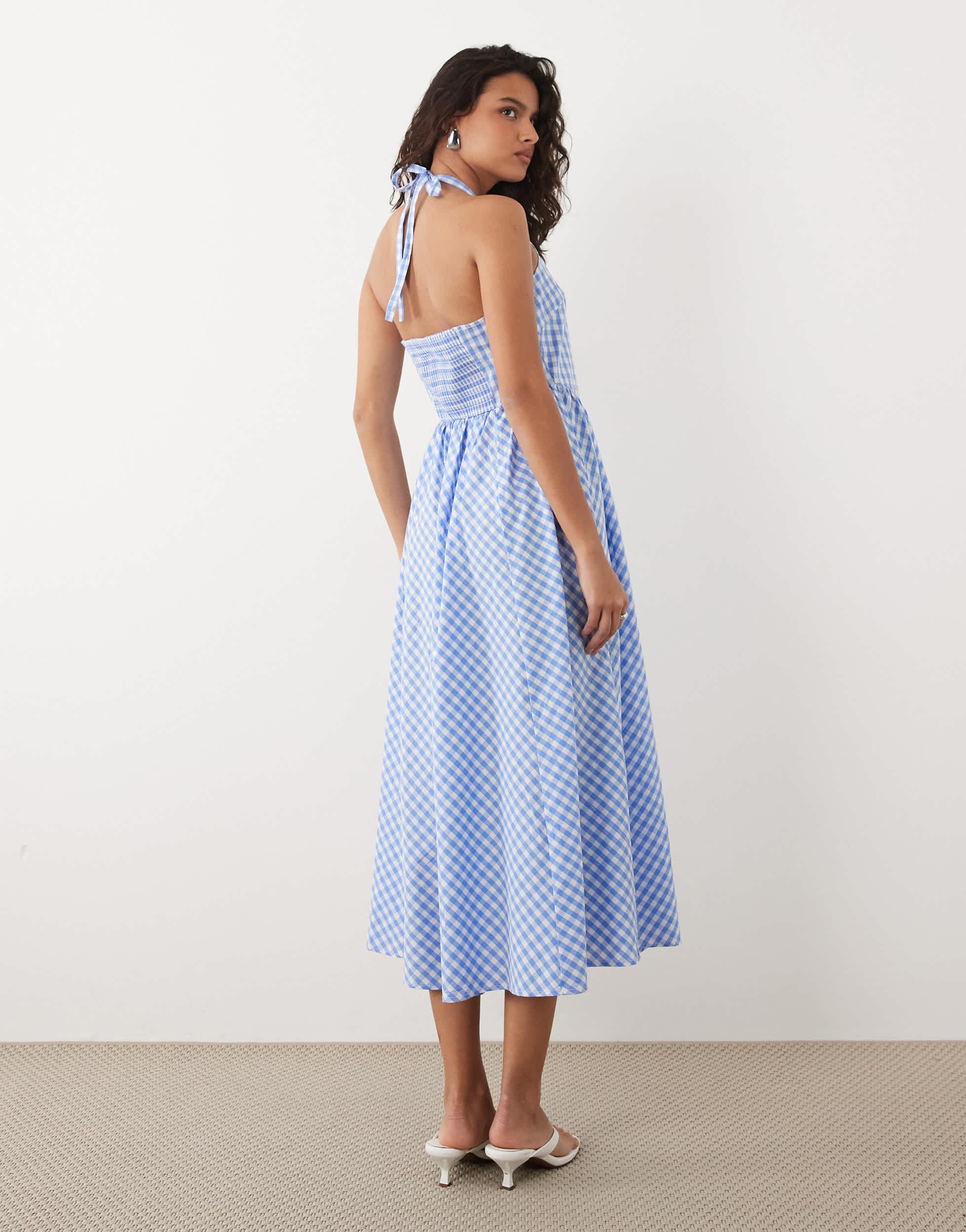 blue gingham pinafore dress Sugarbee Lace Pinafore