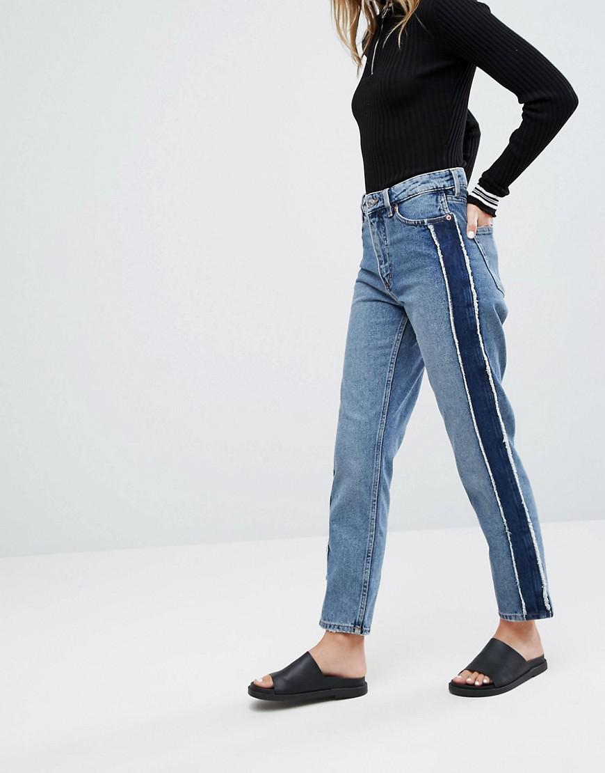 Monki Side Stripe Tapered High Waist Jeans in Blue | Lyst