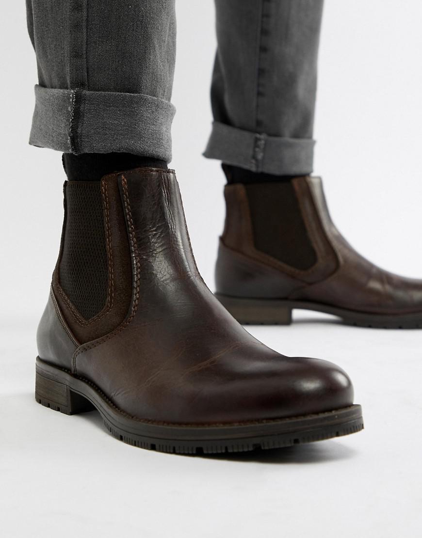 Jack & Jones Leather Chelsea Boot in Brown for Men - Lyst