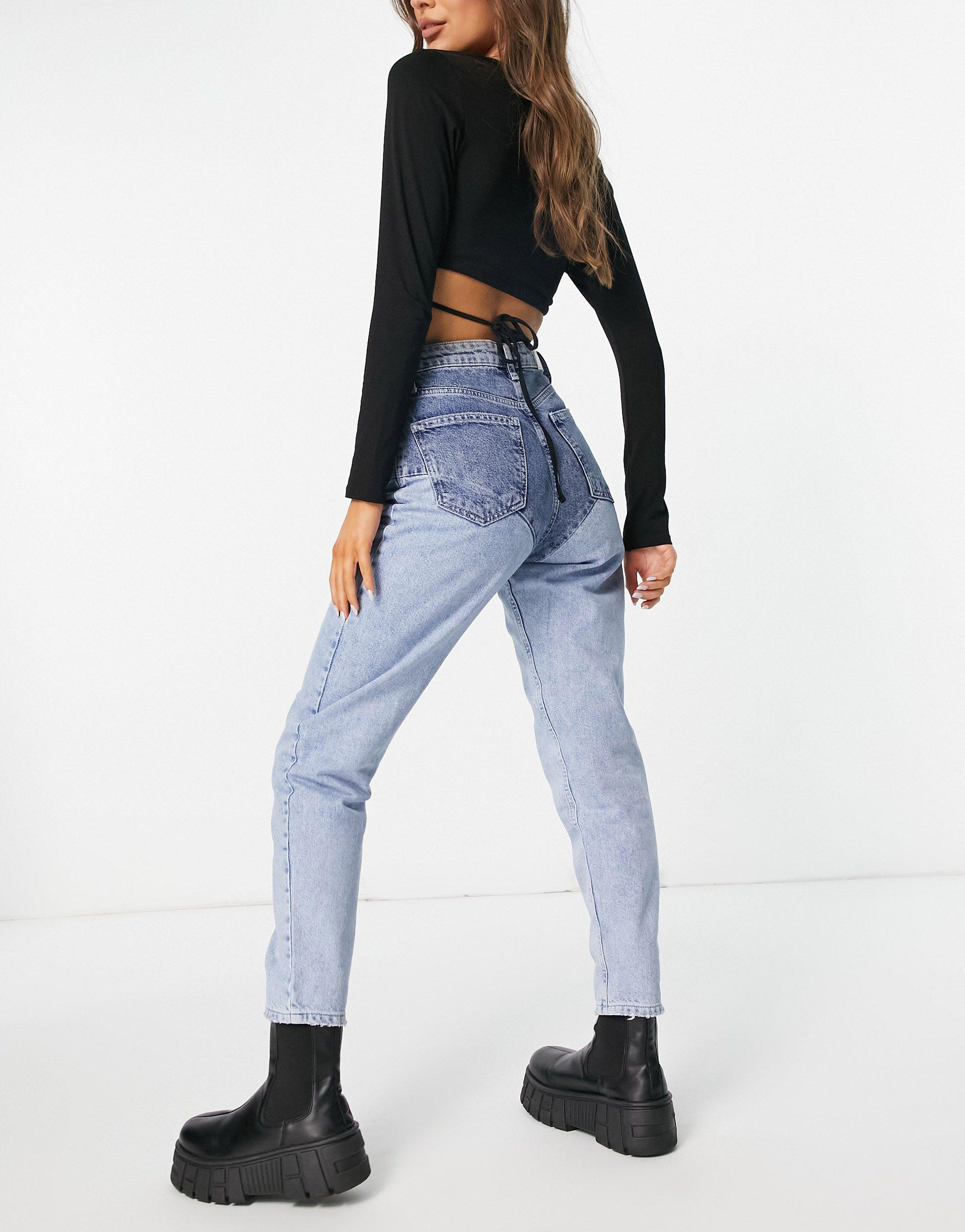 Bershka Denim Two Tone 90s Mom Jeans in 