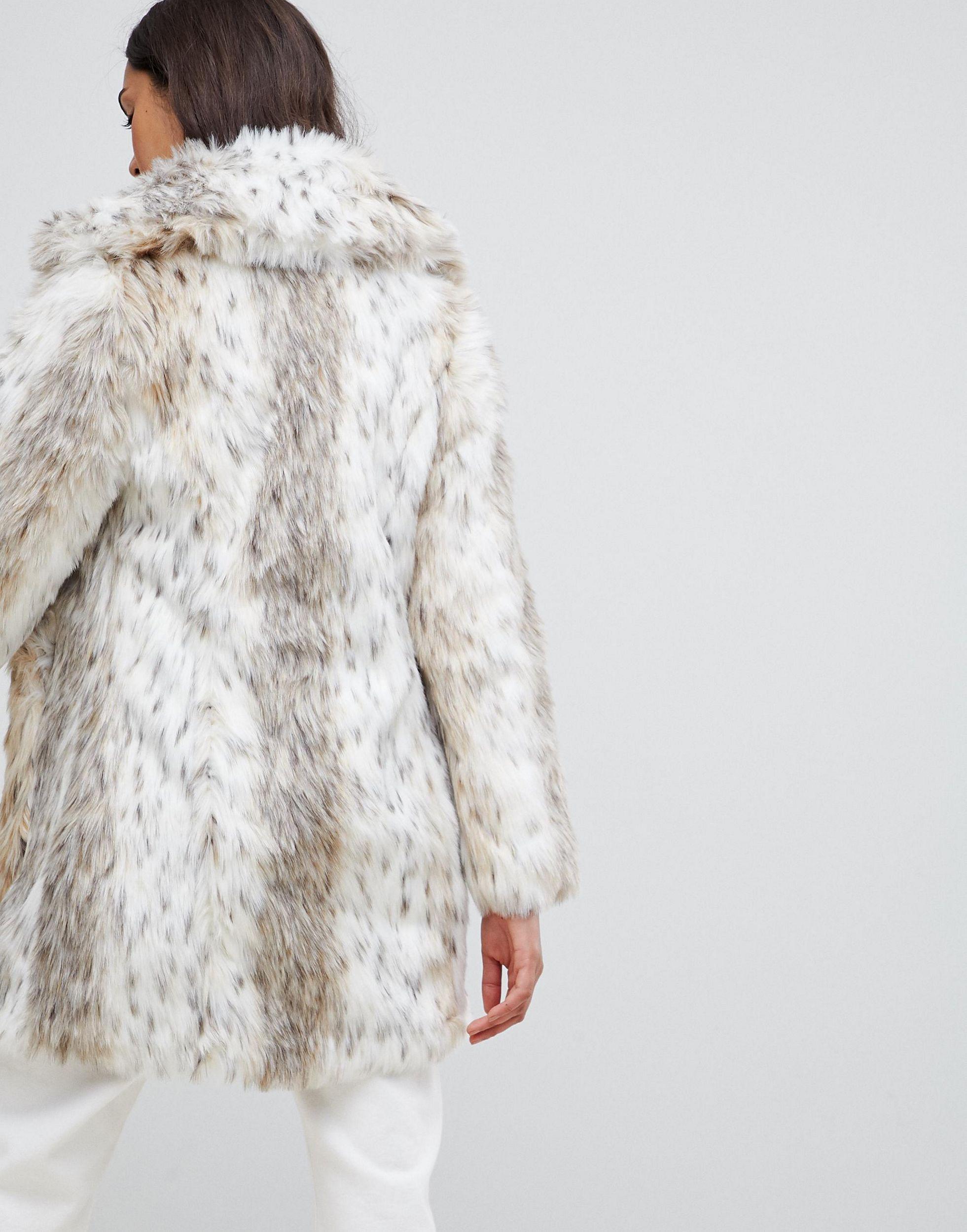 New Look Faux Fur Snow Leopard Coat in White | Lyst