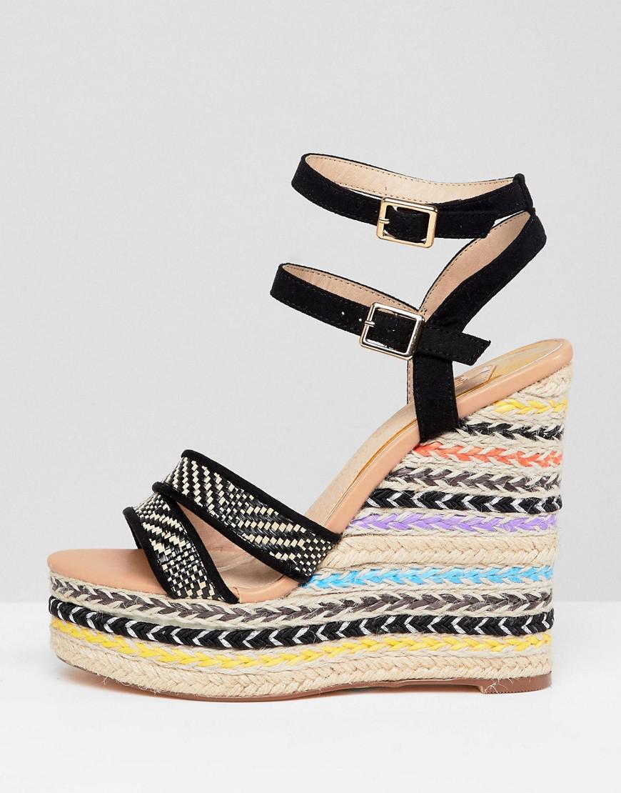 River Island Denim Stripe Wedge Heeled Sandals in Black Lyst