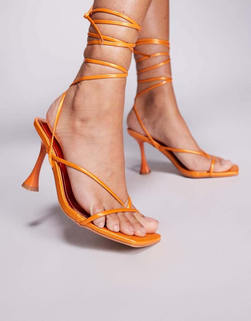 Block Heels Simmi Orange Heels Orange High Heels Orange Tie Up