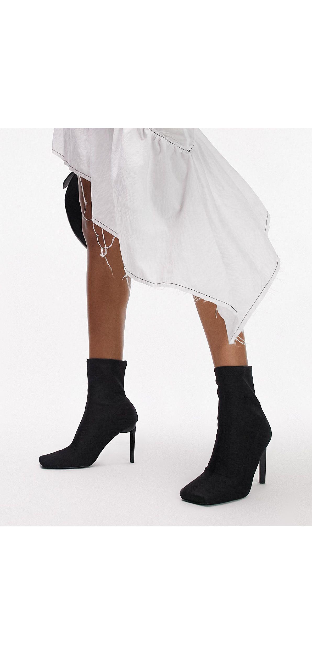 TOPSHOP Tia High Heeled Sock Boot in White | Lyst