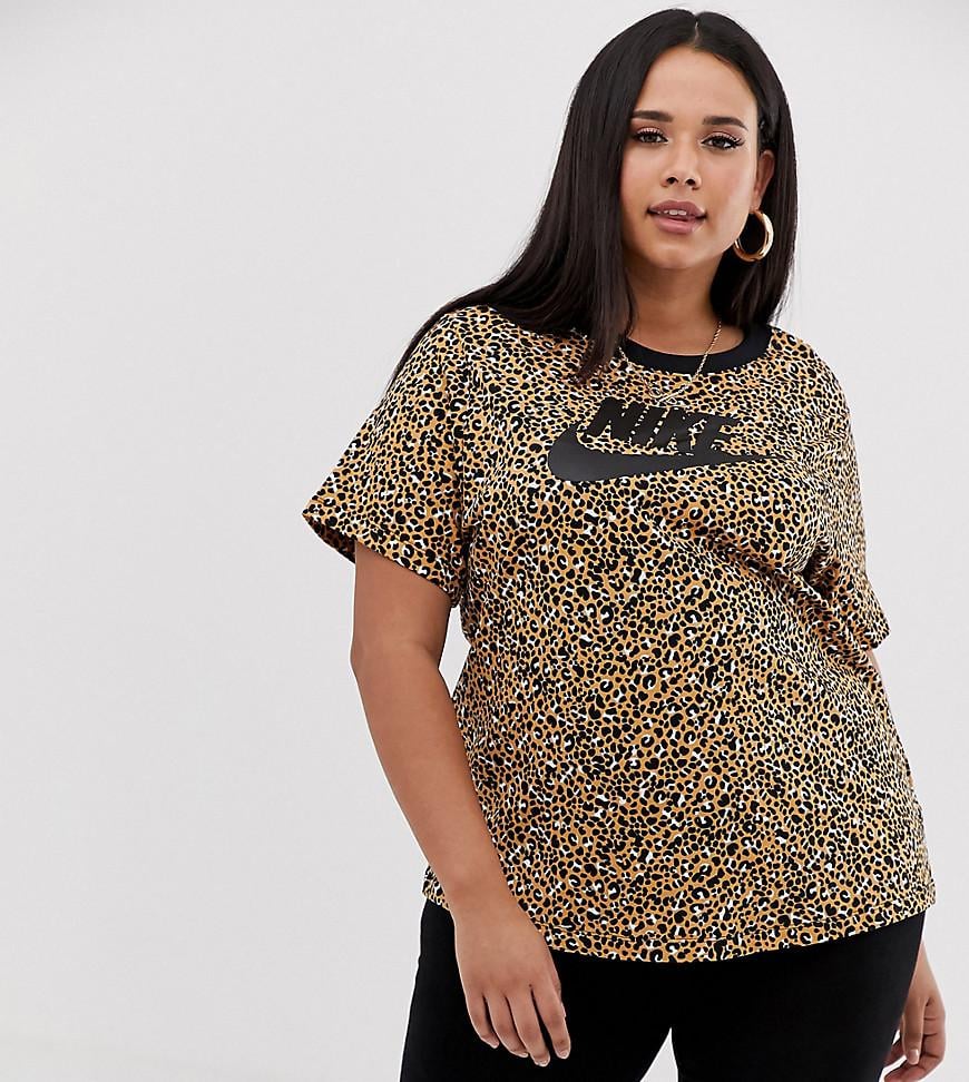 Nike Plus Leopard Print T-shirt in Brown | Lyst