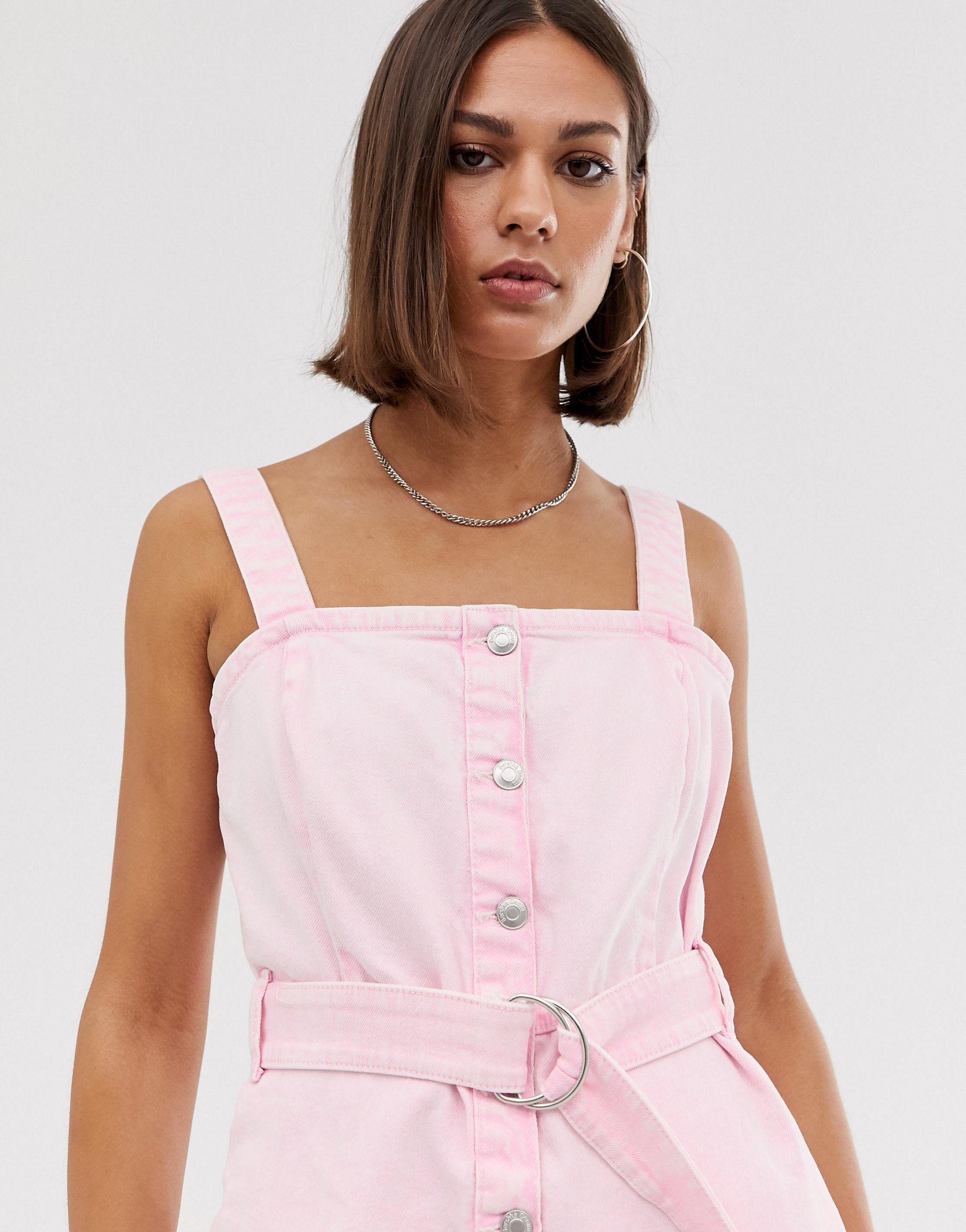 Vestido vaquero rosa estilo pichi Bershka de Denim de color Rosa | Lyst