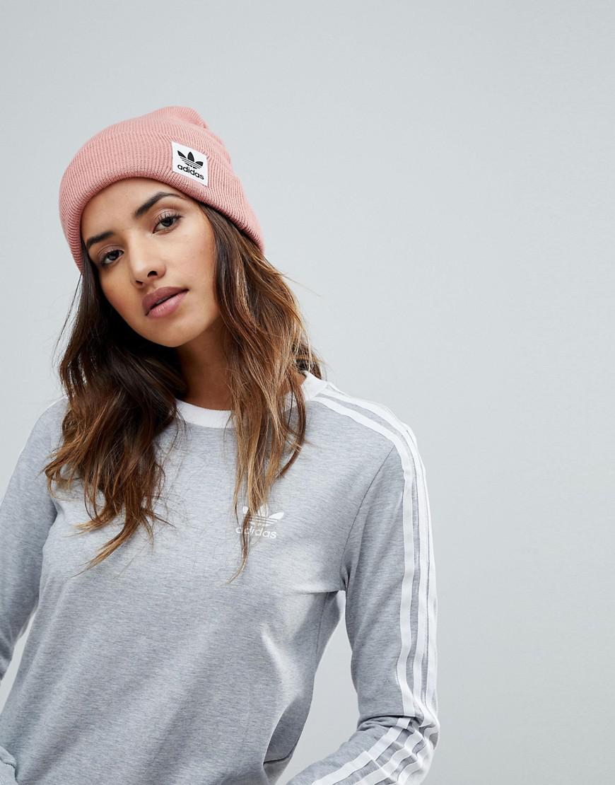Beanie With Trefoil Logo In Ash Pink - Lyst