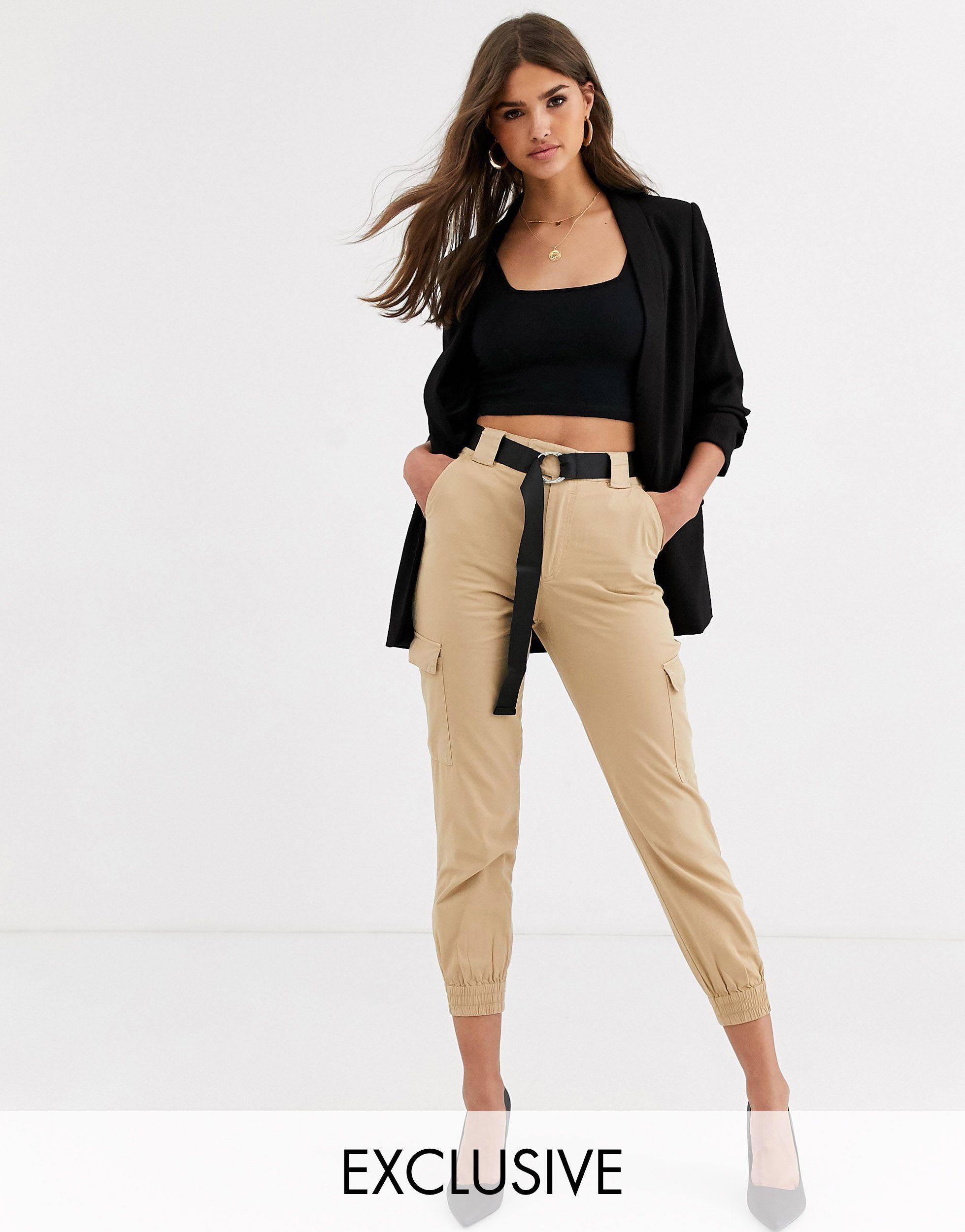 Stradivarius Denim Cargobroek Met Riem in het Naturel | Lyst NL