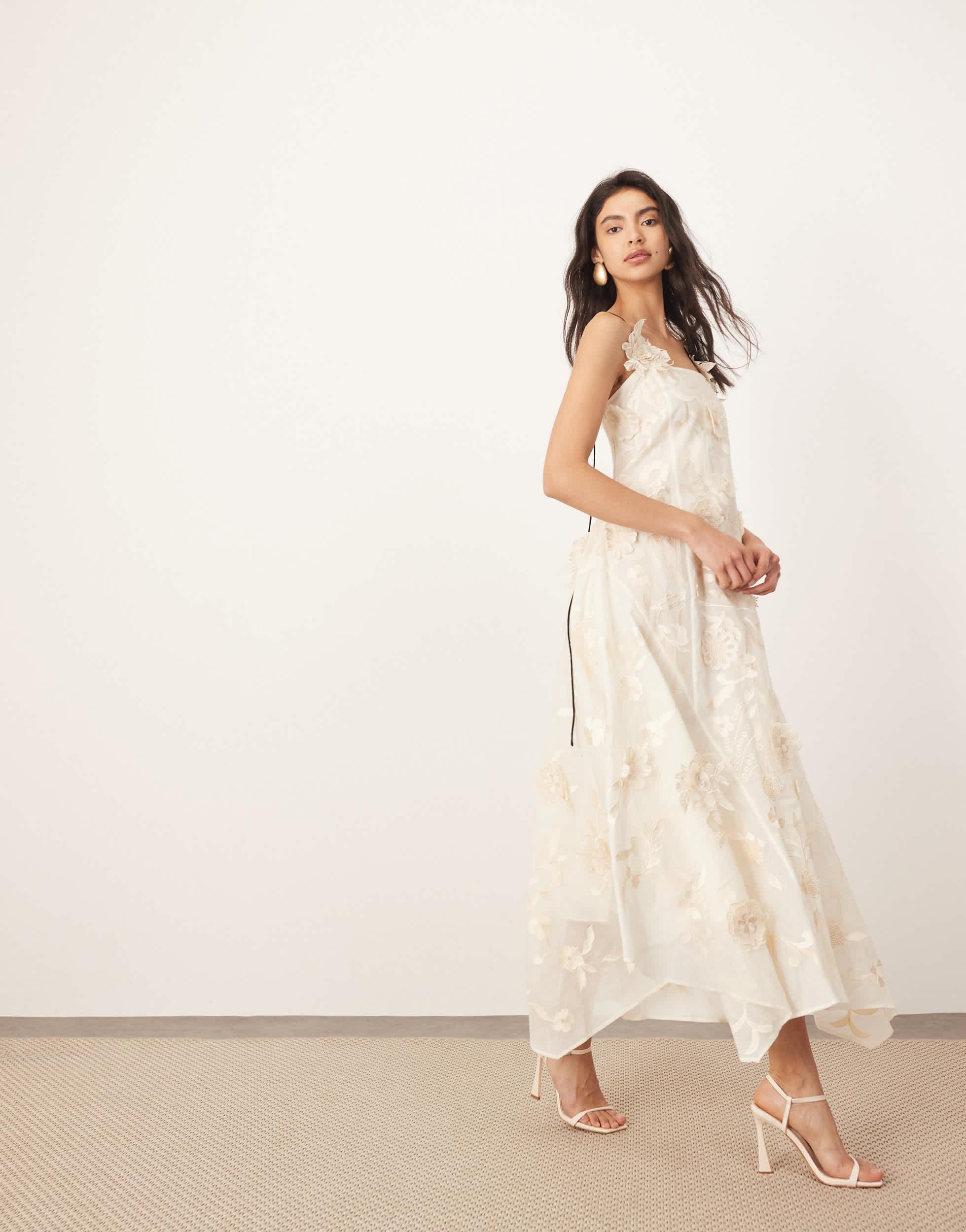 ARRANGE Mirrored Applique Floral Embroidered Cami Maxi Dress in Natural |  Lyst