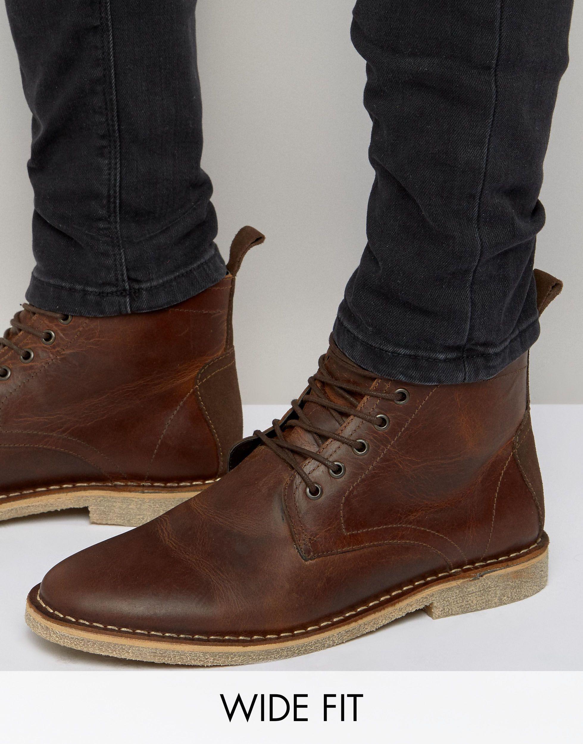 ASOS Leather Wide Fit Desert Chukka Boots in Tan (Brown) for Men - Lyst