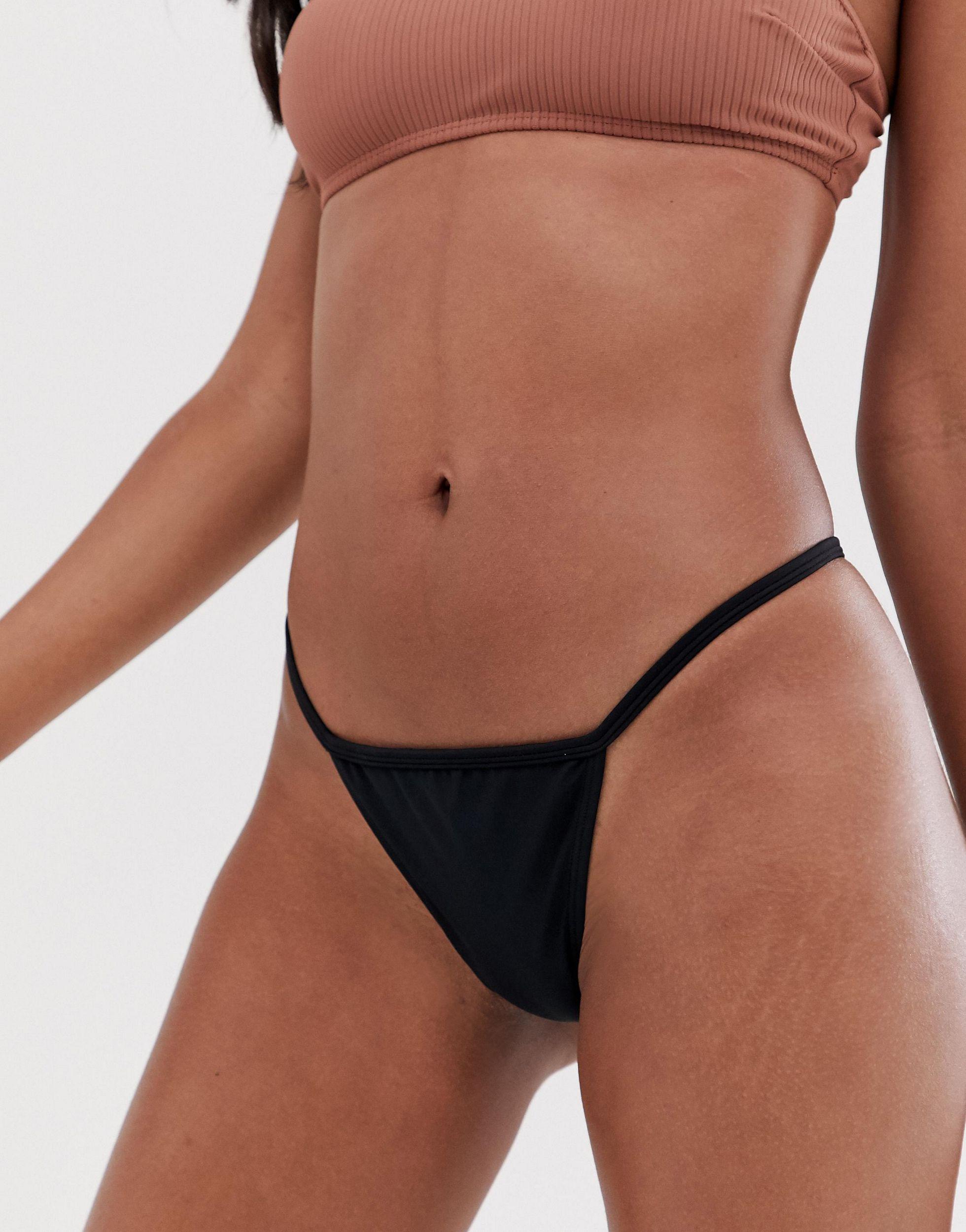 ASOS Skinny Tanga Thong Bikini Bottom In Black | Lyst UK