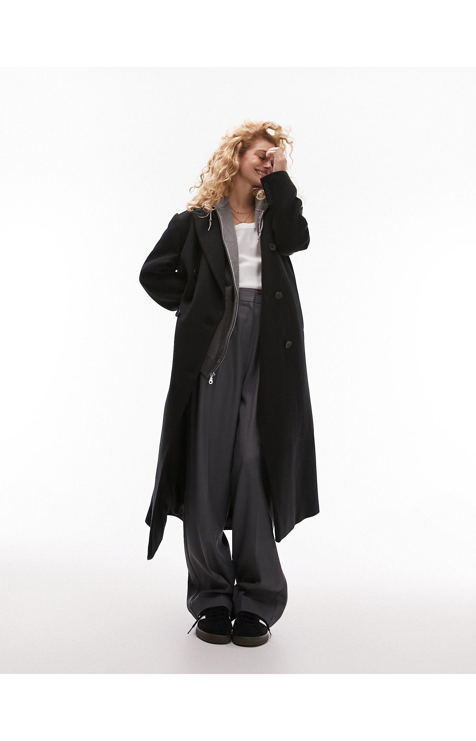 TOPSHOP Statement Shoulder Wool Coat in Black | Lyst