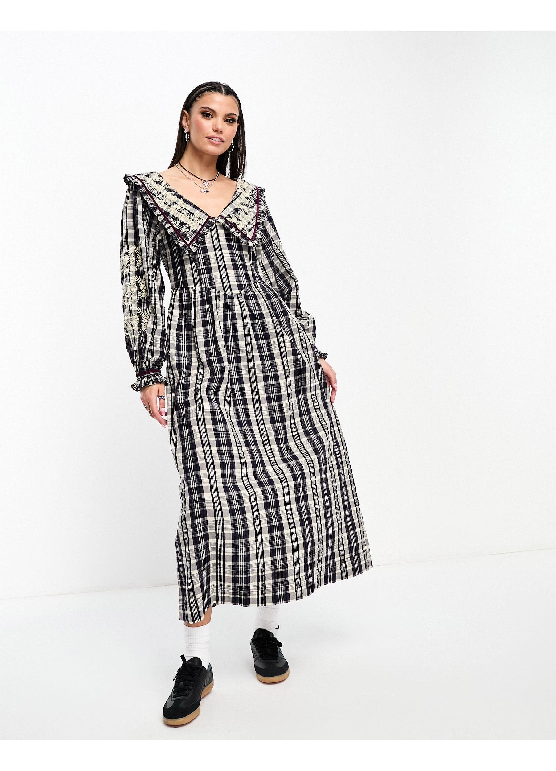 louren ローレン stand collar check dress louren / stand collar