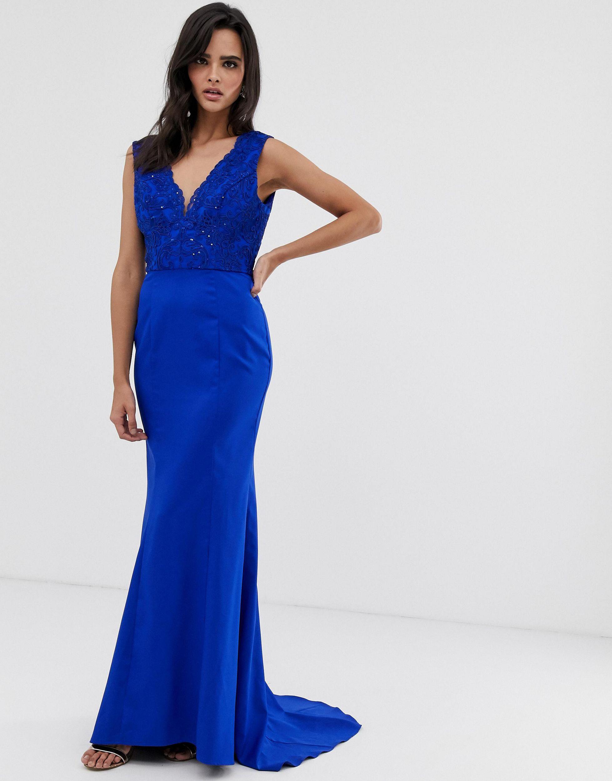 blue plunge maxi dress