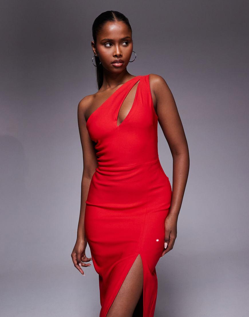 red bodycon maxi dress with thigh split Vesper Bengaline Cut Out Front Detail In in Blue Bridesmaid Dresses | nav-94 Velvet dress Romantic elegance meets modern Size:6 US