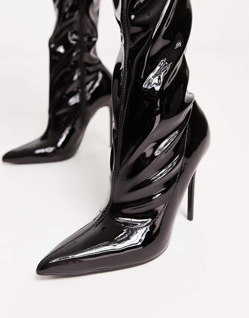 Black and white over the knee boots sale