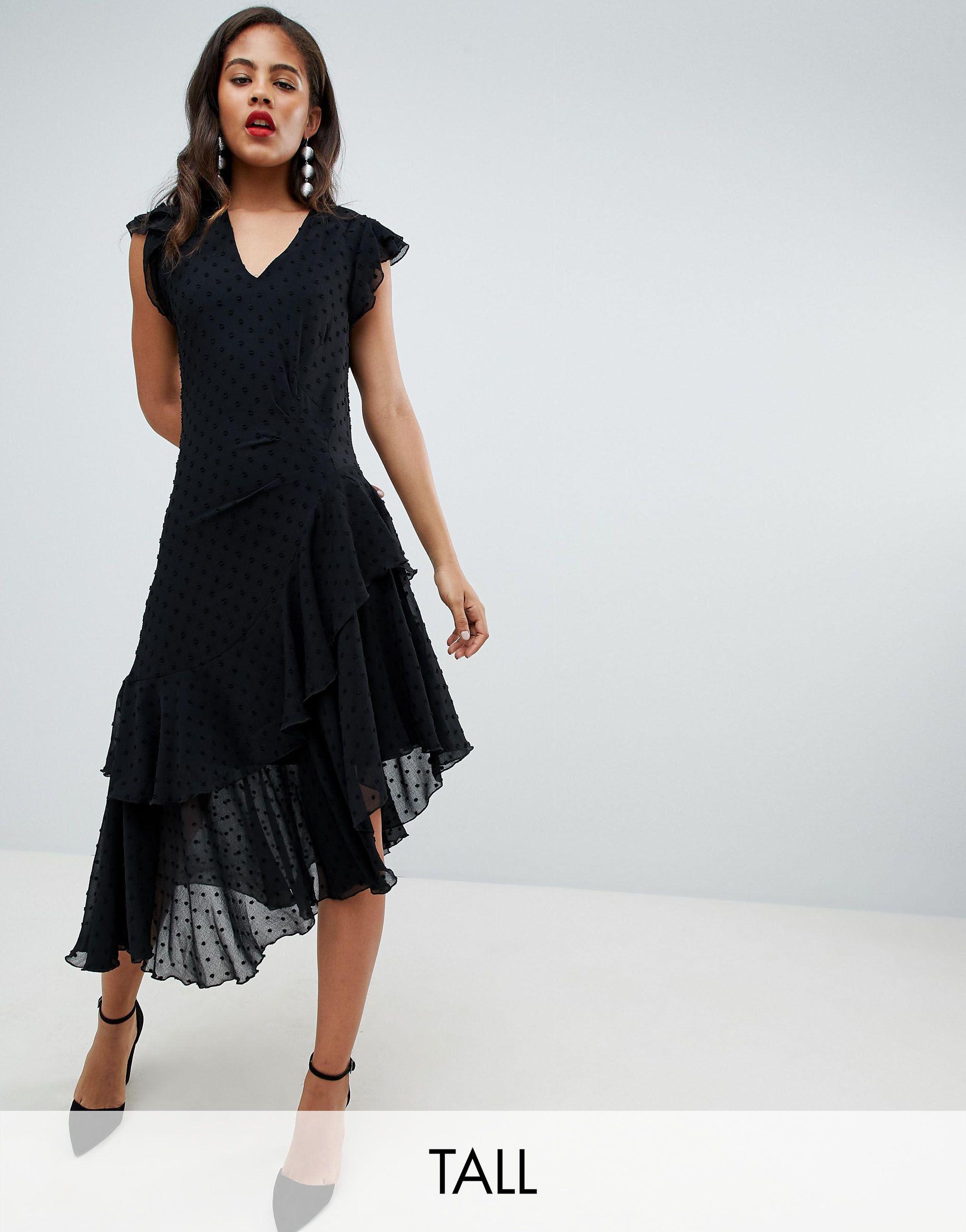 black spotted asymmetrical dress