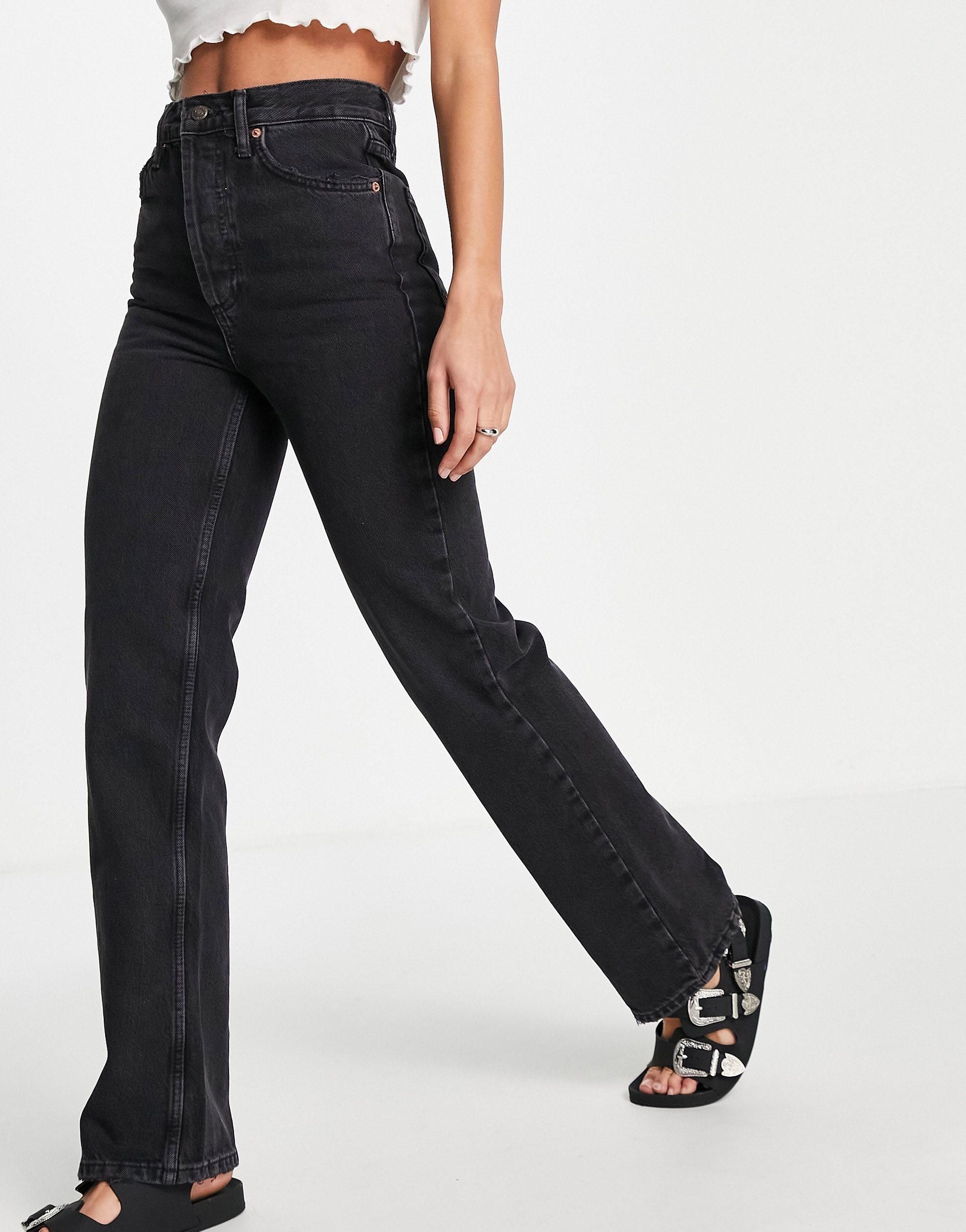 low rise black straight leg jeans
