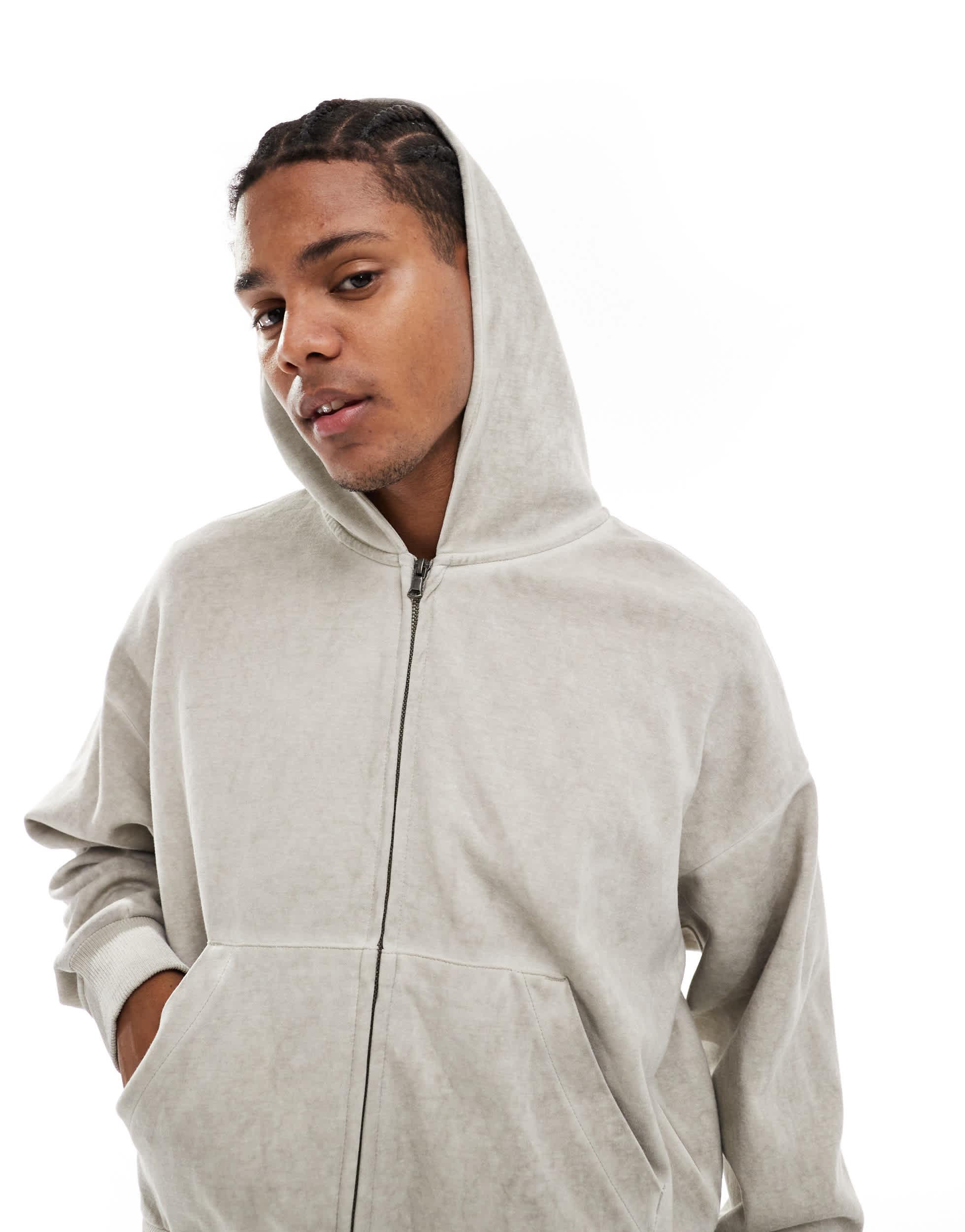 Bershka Washed Zip Through Hoodie Tracksuit in Gray for Men