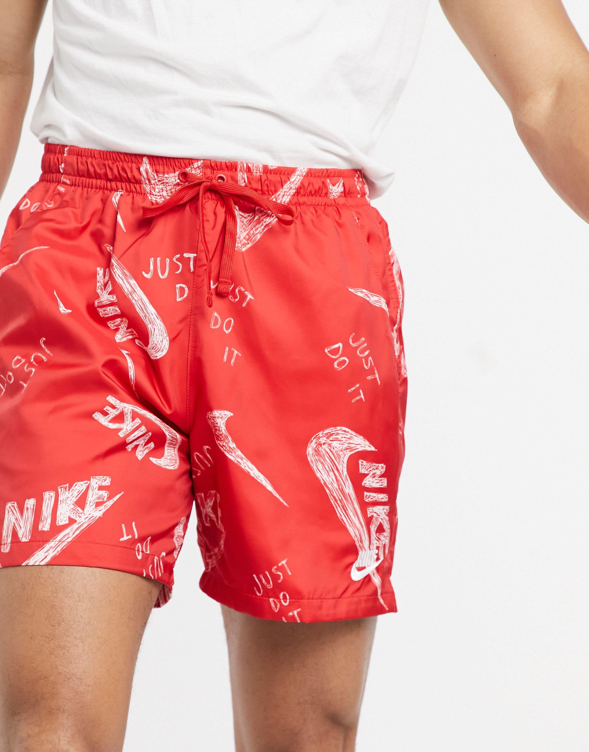 Nike All Over Logo Print Woven Shorts in Red for Men - Lyst