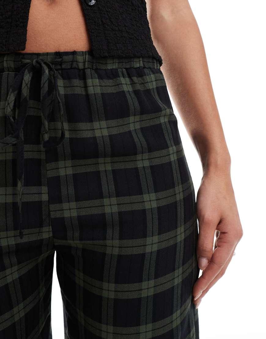 Pull&Bear Wide Leg Tartan Check Pants in Black Lyst UK