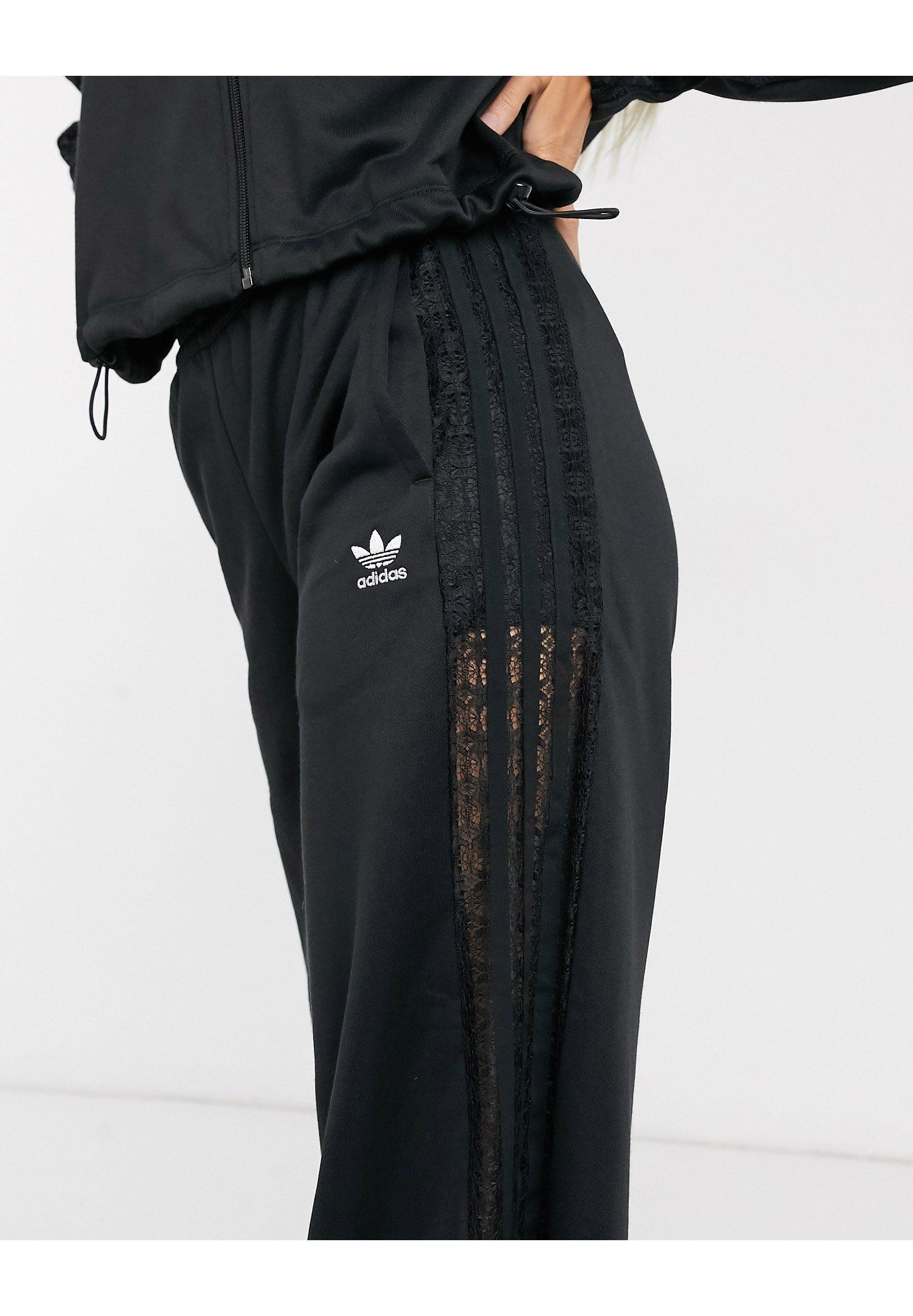 adidas Originals Bellista Lace Insert Wide Leg Trousers in Black | Lyst