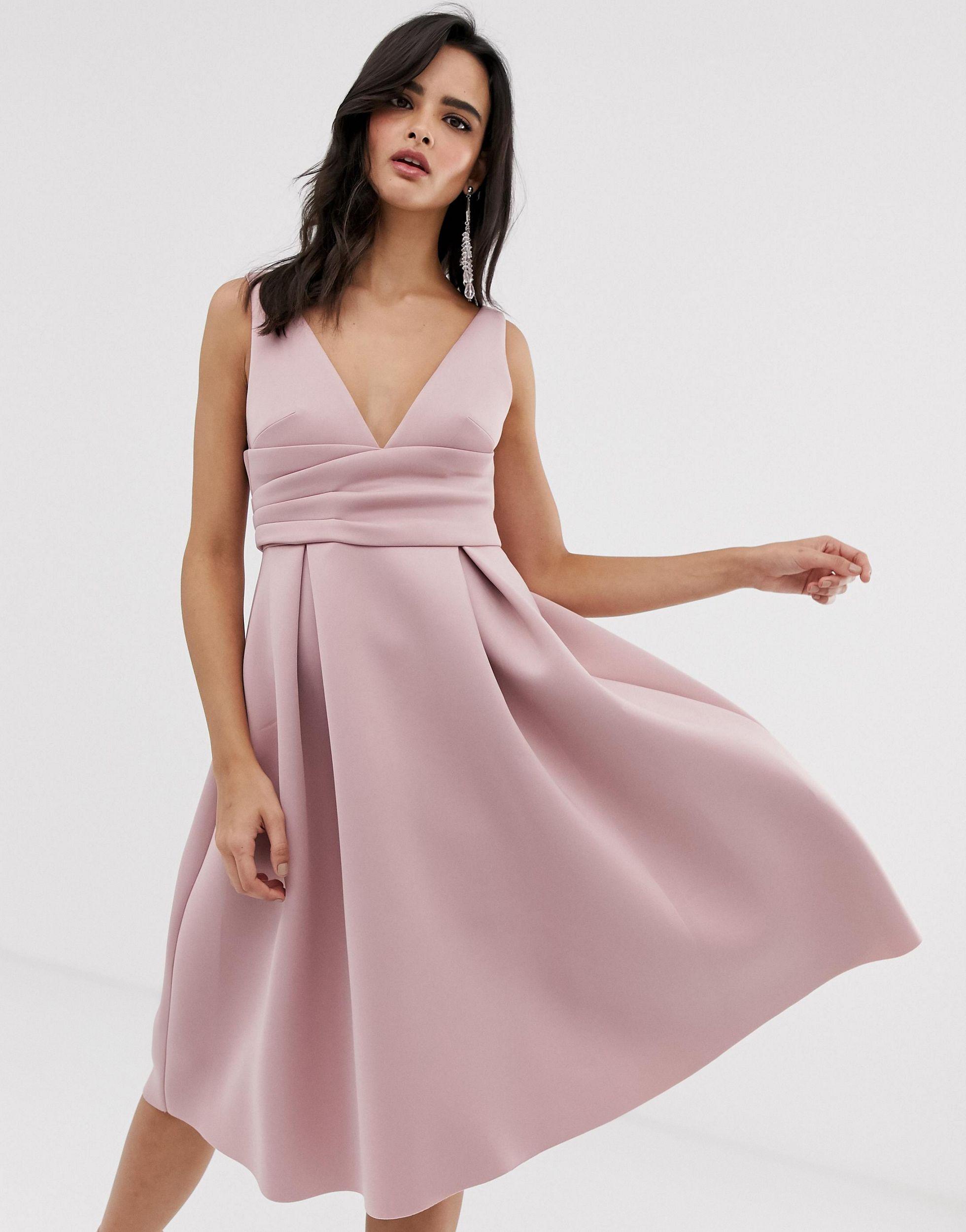 ASOS Synthetic Prom Midi Dress With Wrap Waist Detail in Pink Lyst