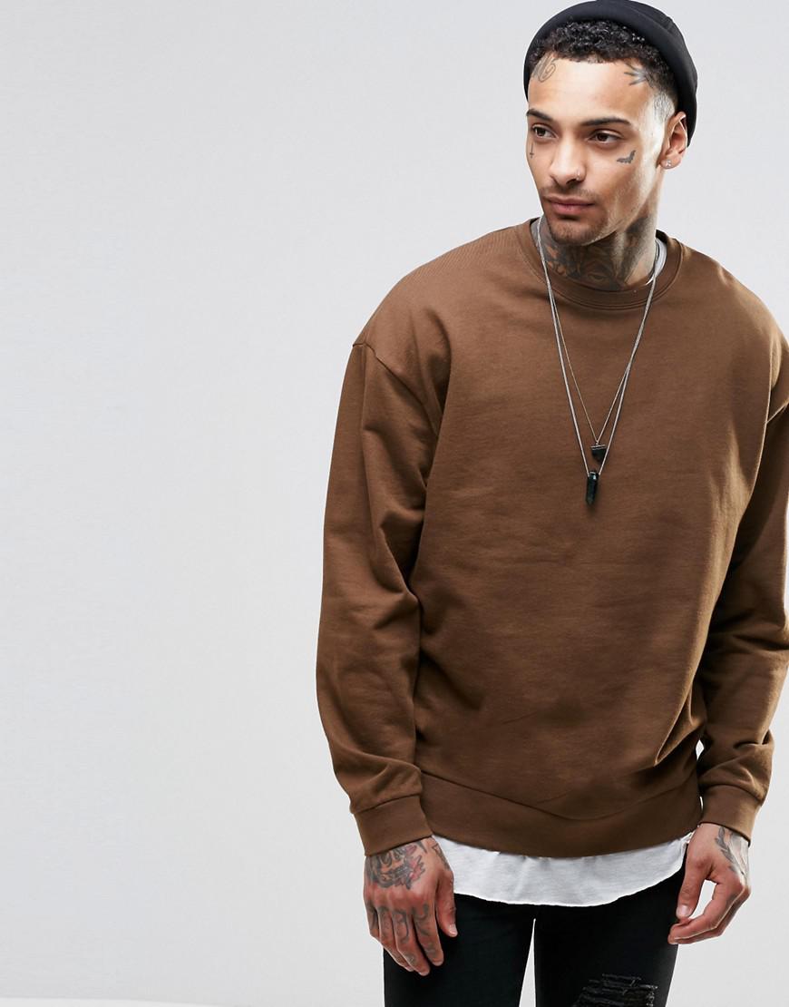 ASOS Cotton Asos Oversized Sweatshirt In Brown for Men - Lyst