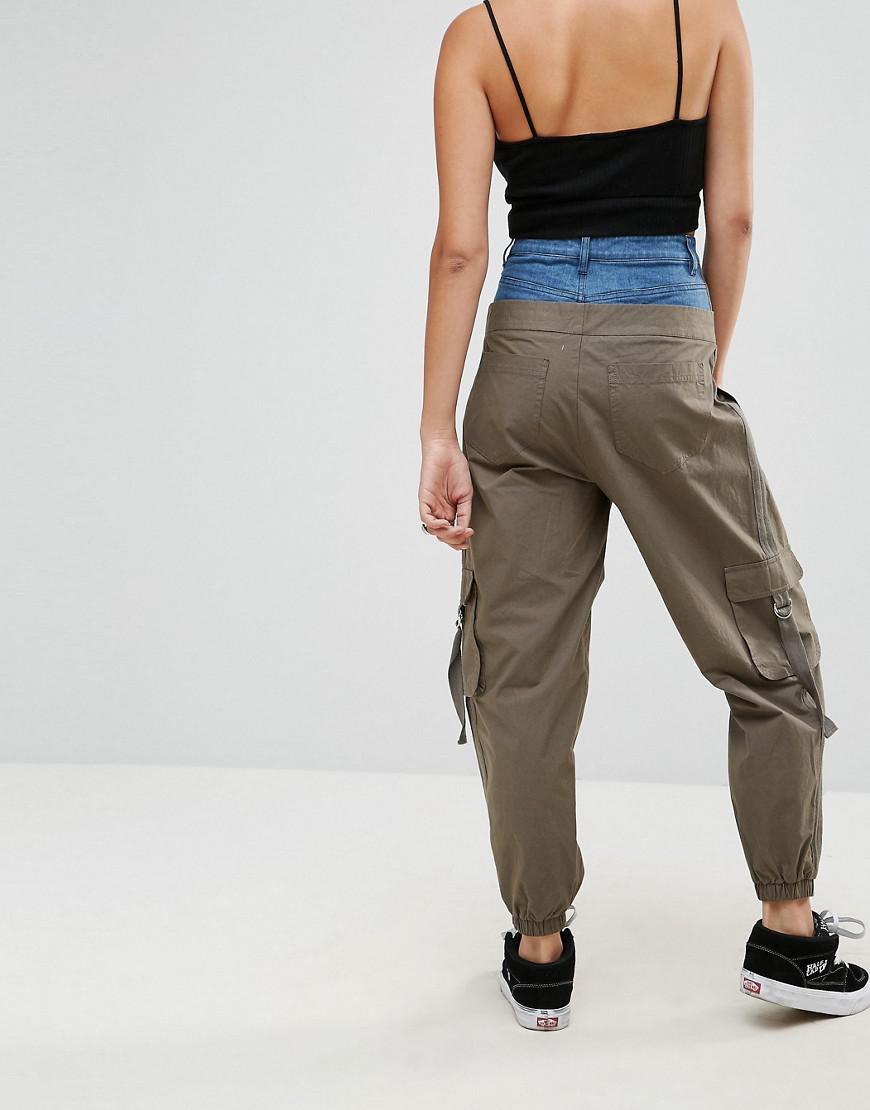 ASOS Cargo Pants With Denim Waistband in Green - Lyst