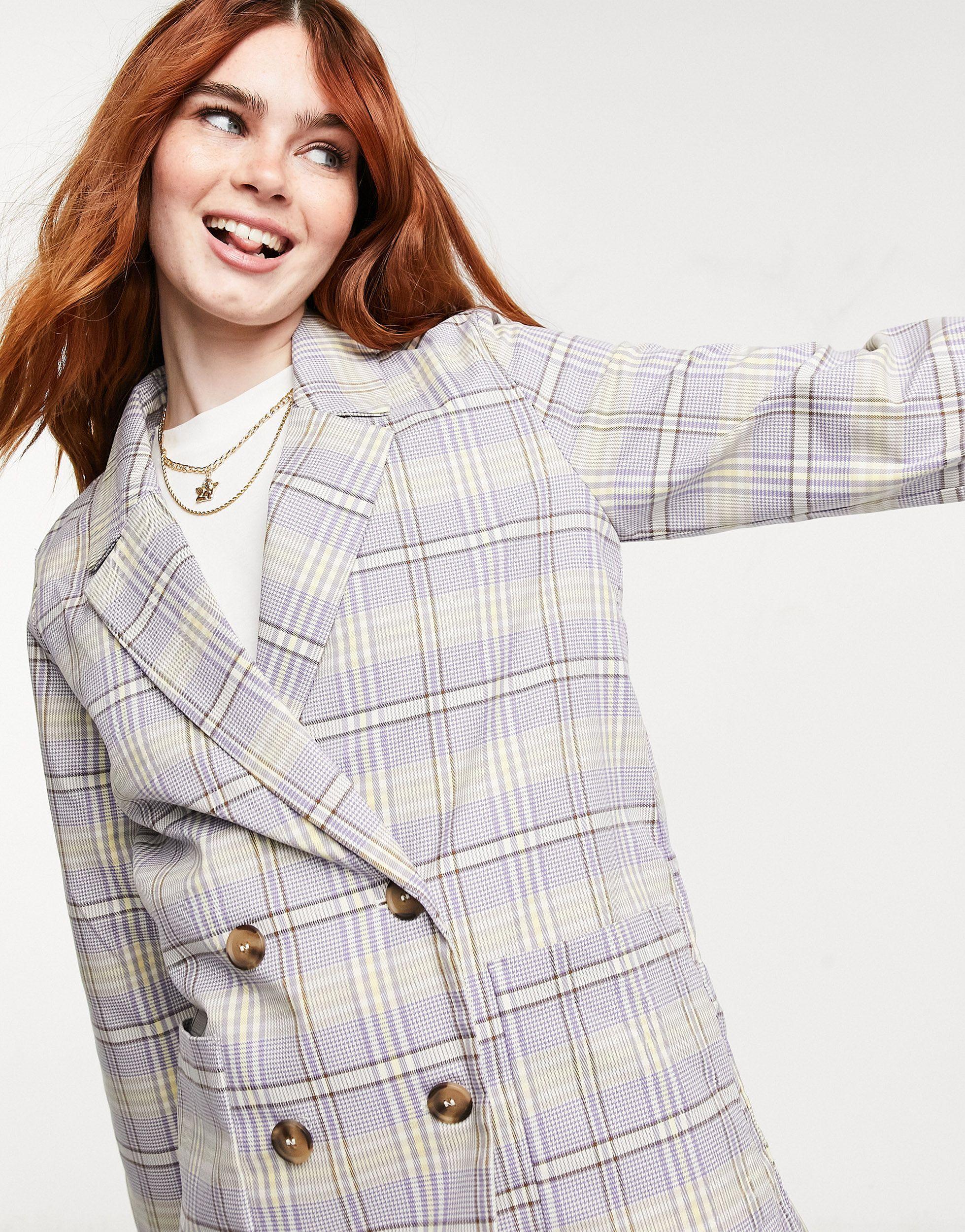 monki checked double breasted jacket