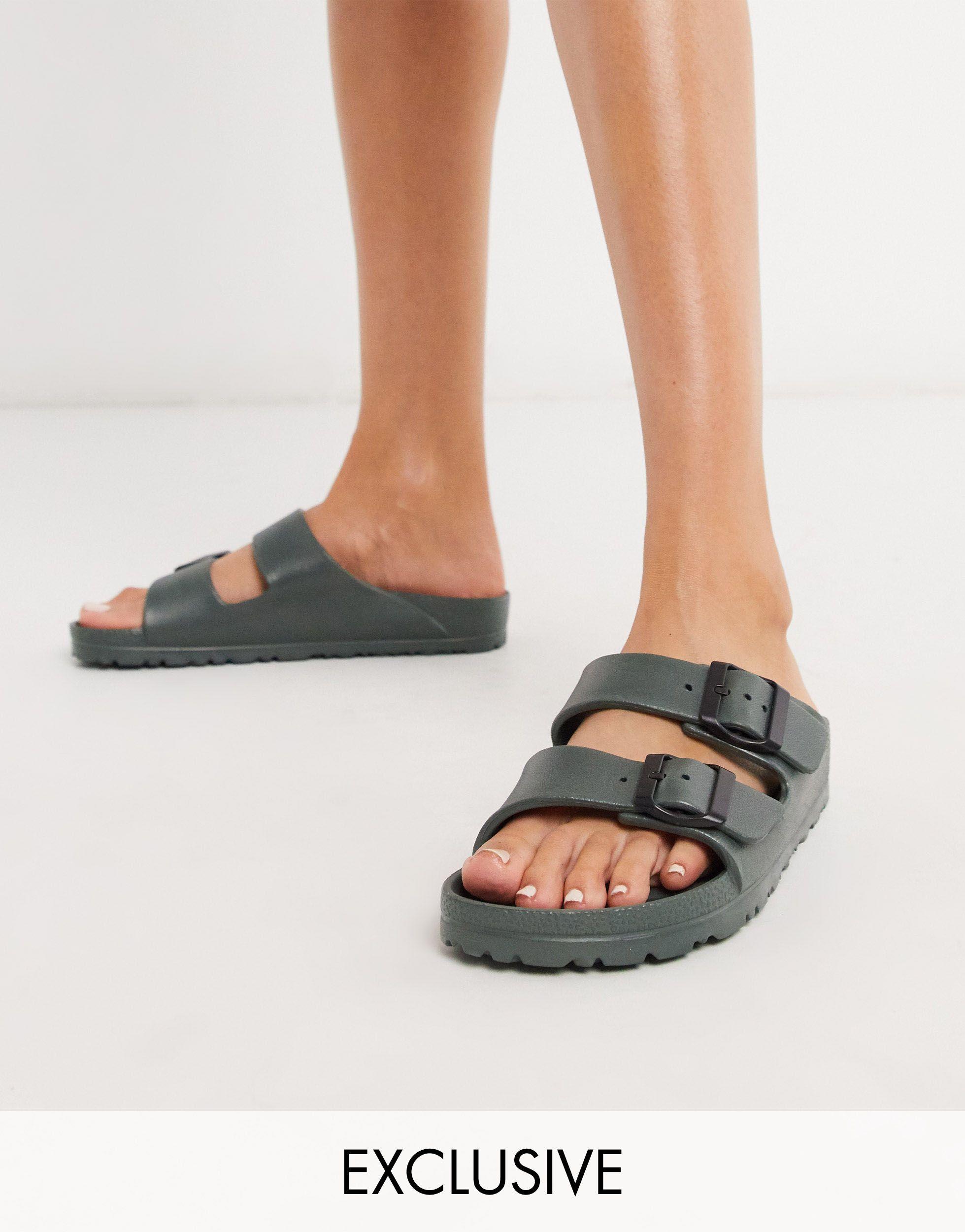 Genuins Exclusive Mallorca Double Strap Light Weight Slides in Green | Lyst