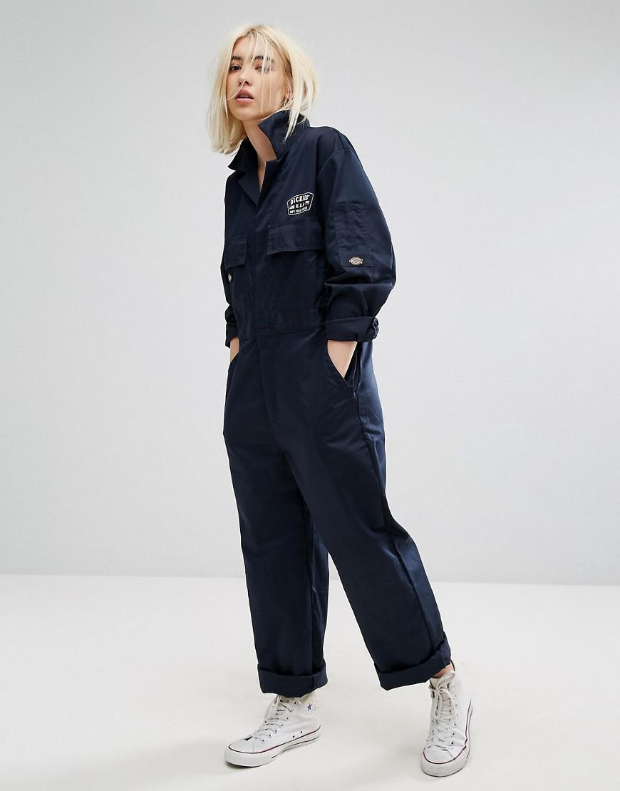 Dickies Cotton Oversized Workwear Jumpsuit With Back Print in Navy