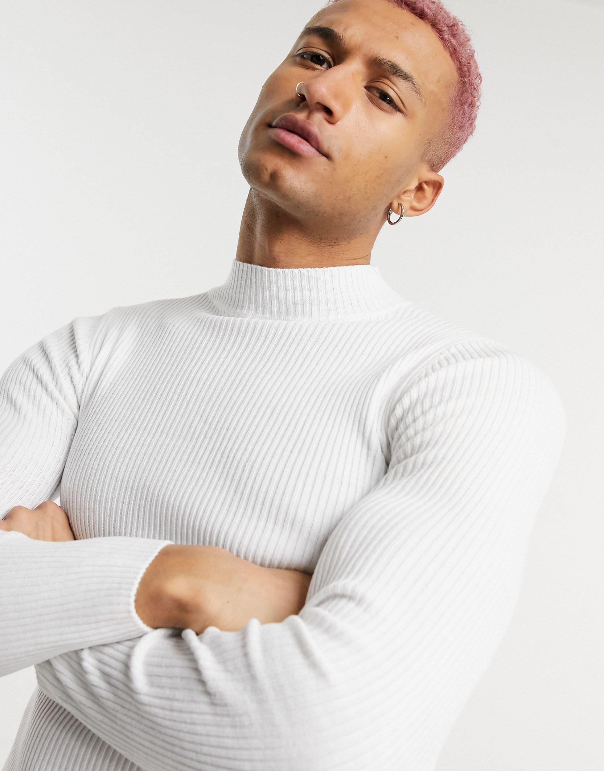 Maglione attillato a coste con collo alto da Uomo di ASOS in Bianco | Lyst