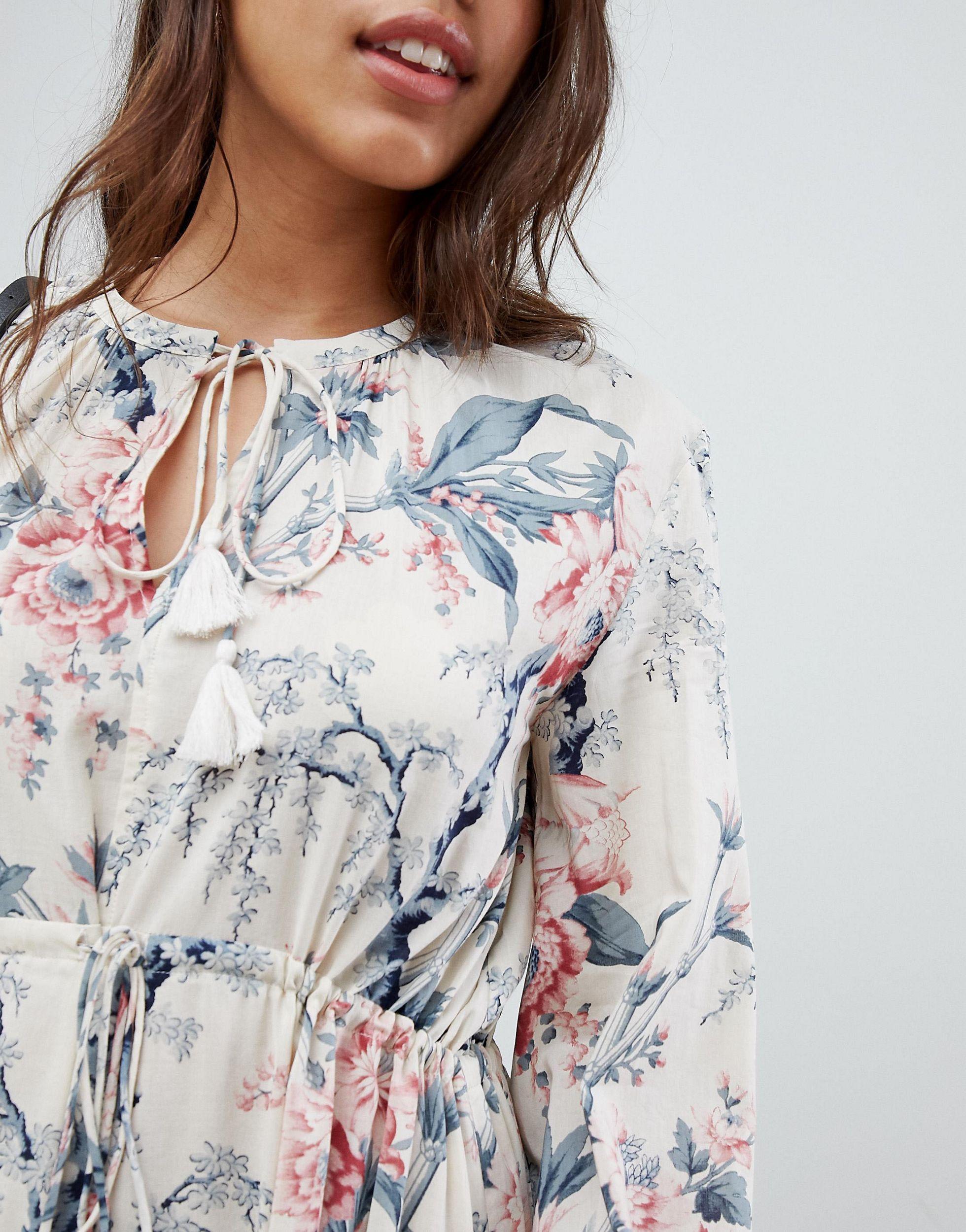 warehouse red floral midi tea dress