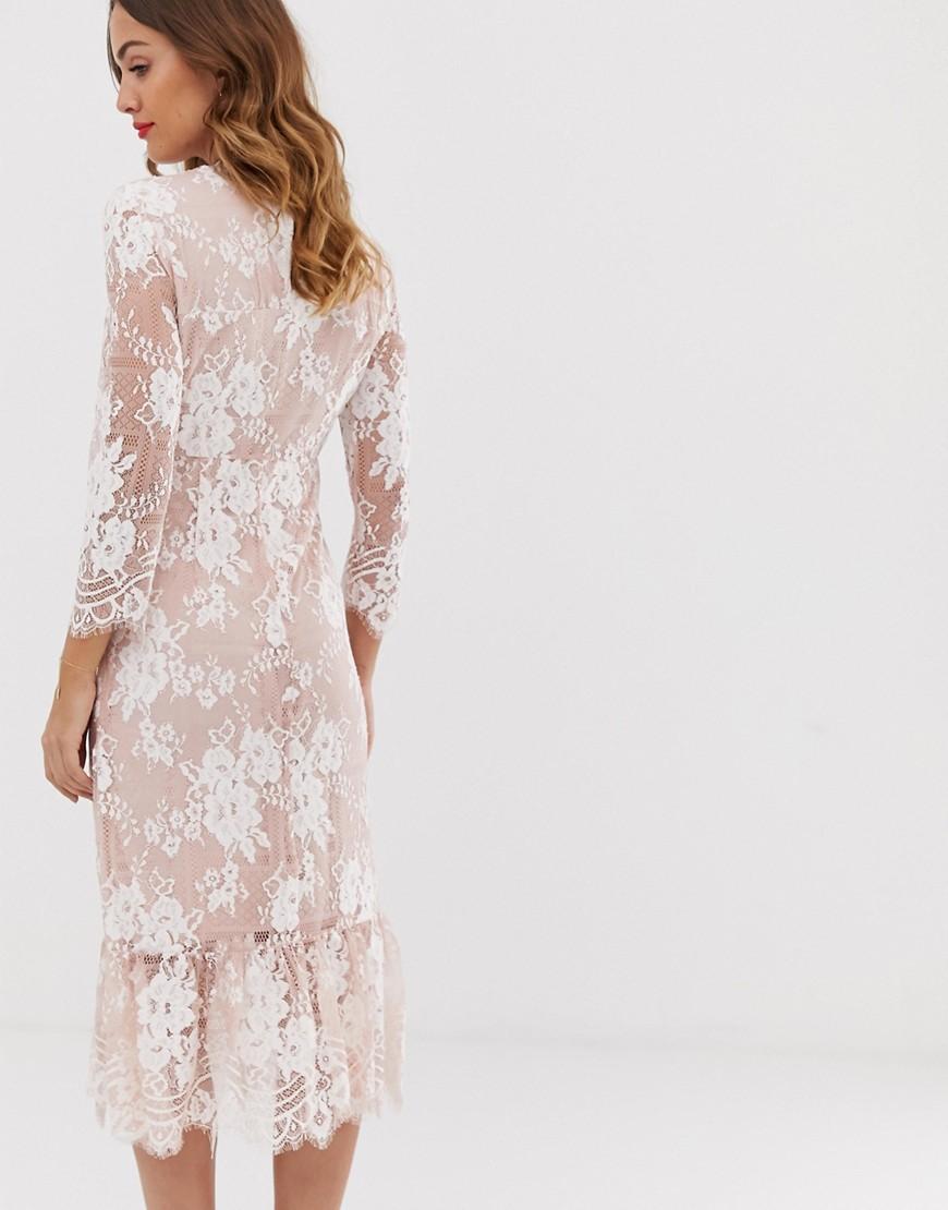 vila contrast lace midi dress