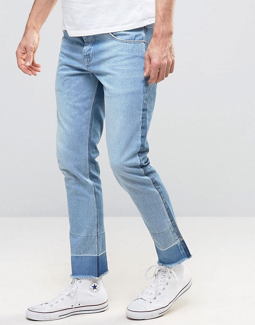 ASOS Denim Slim Ankle Grazer Jeans With Turn Down Raw Hem In Two Tone Light  & Mid Wash in Blue for Men - Lyst