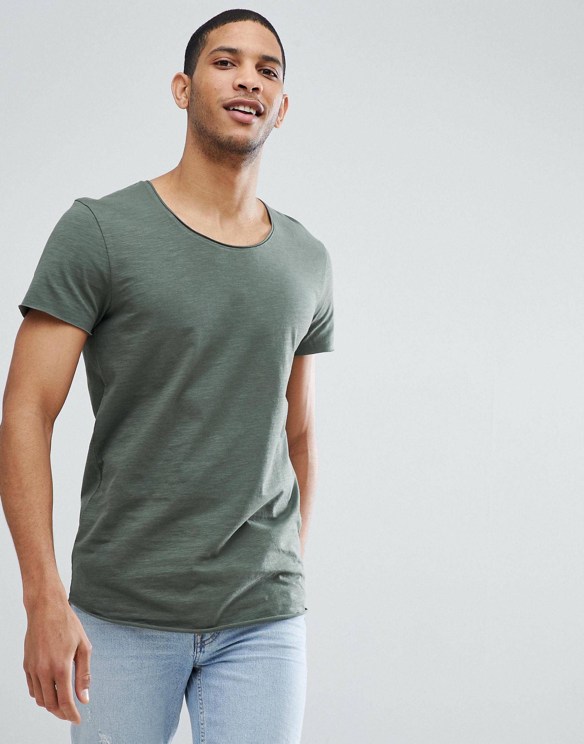 Jack & Jones Denim Essentials Scoop Neck Longline T-shirt in Green for Men  - Lyst
