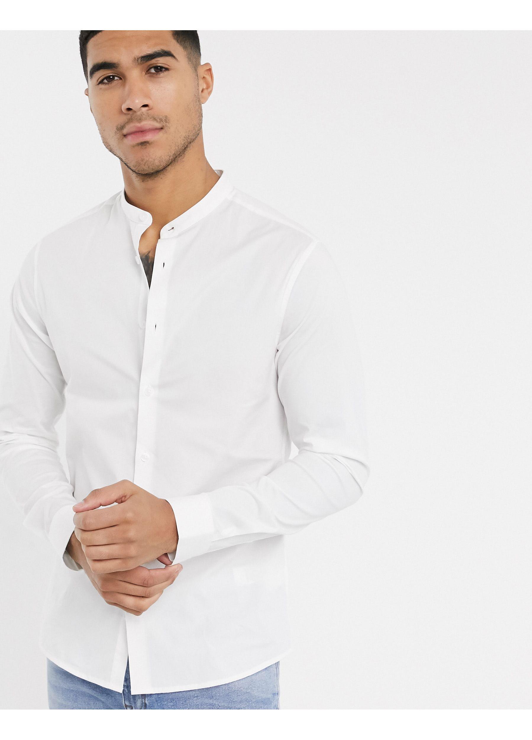 Camisa blanca ajustada y elástica con cuello mao ASOS de hombre de color  Blanco | Lyst