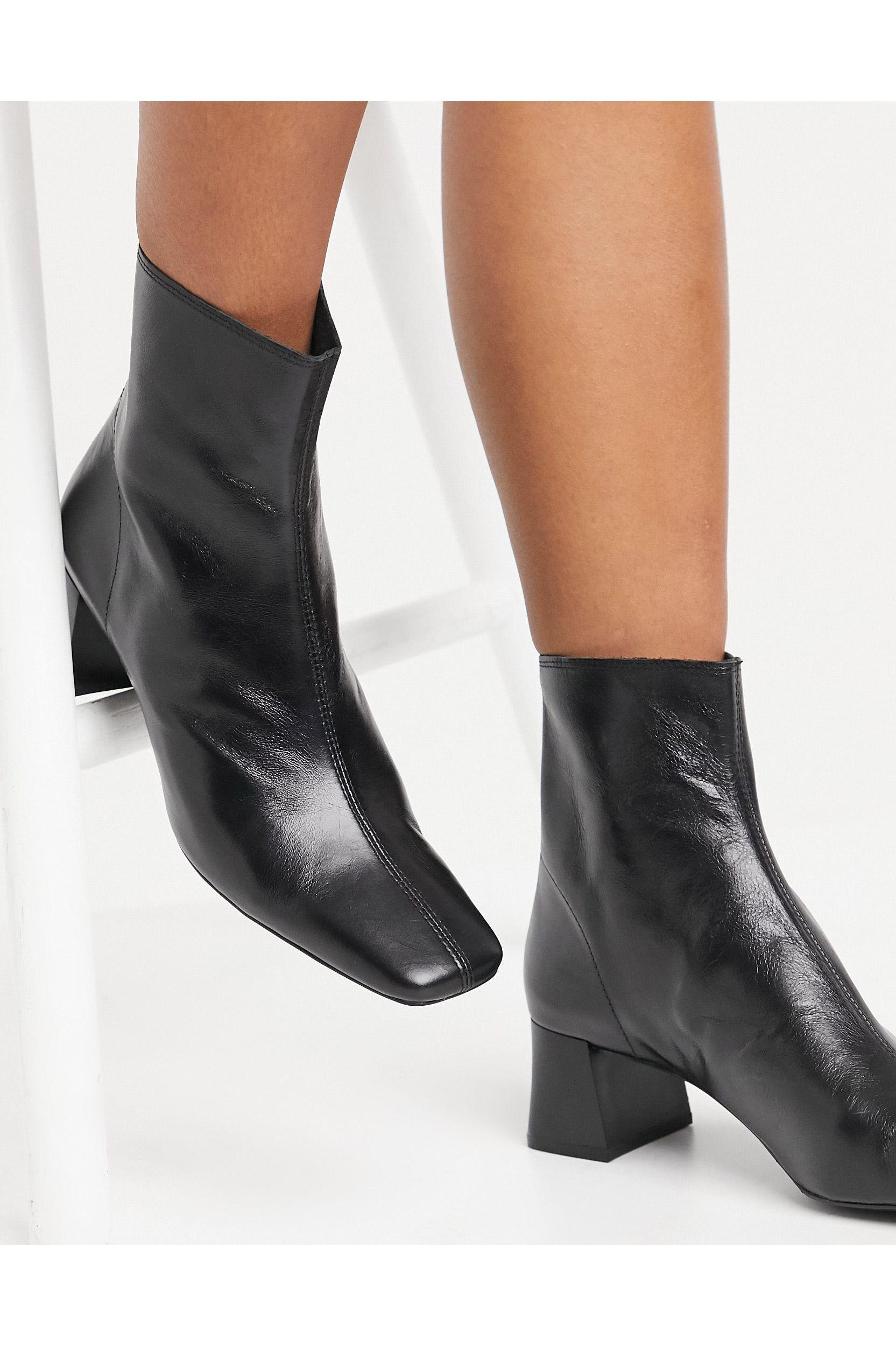 Mango Leather Mid Heel Boots in Black - Lyst