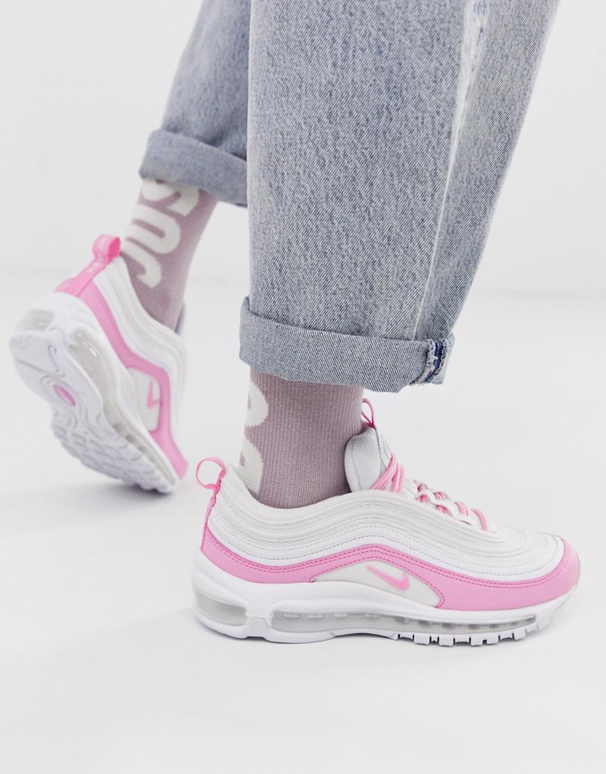 Nike white and pink air max 97 trainers Clearance