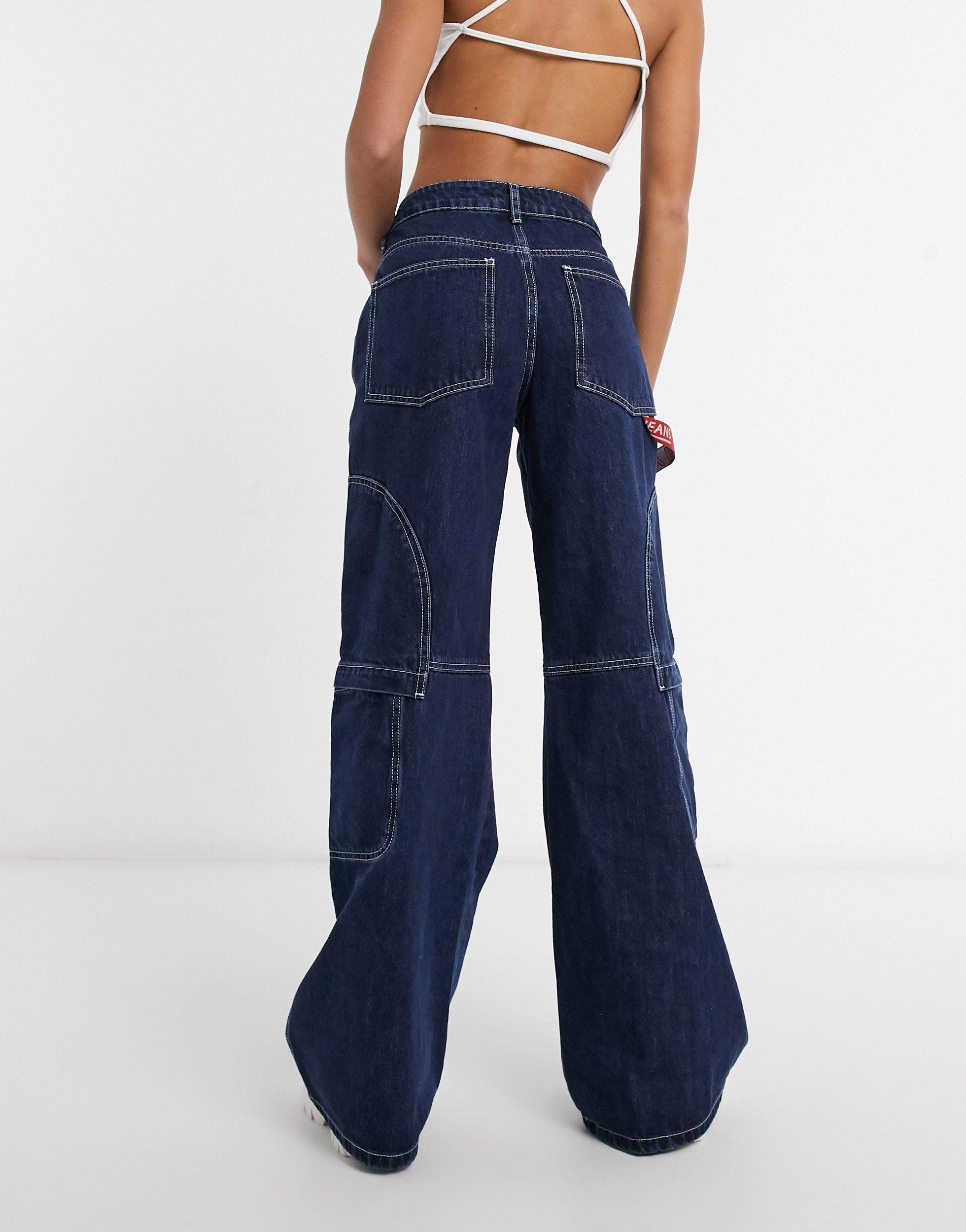 Jaded London Super Oversized Skater Jeans With Stitch Detail in Blue | Lyst