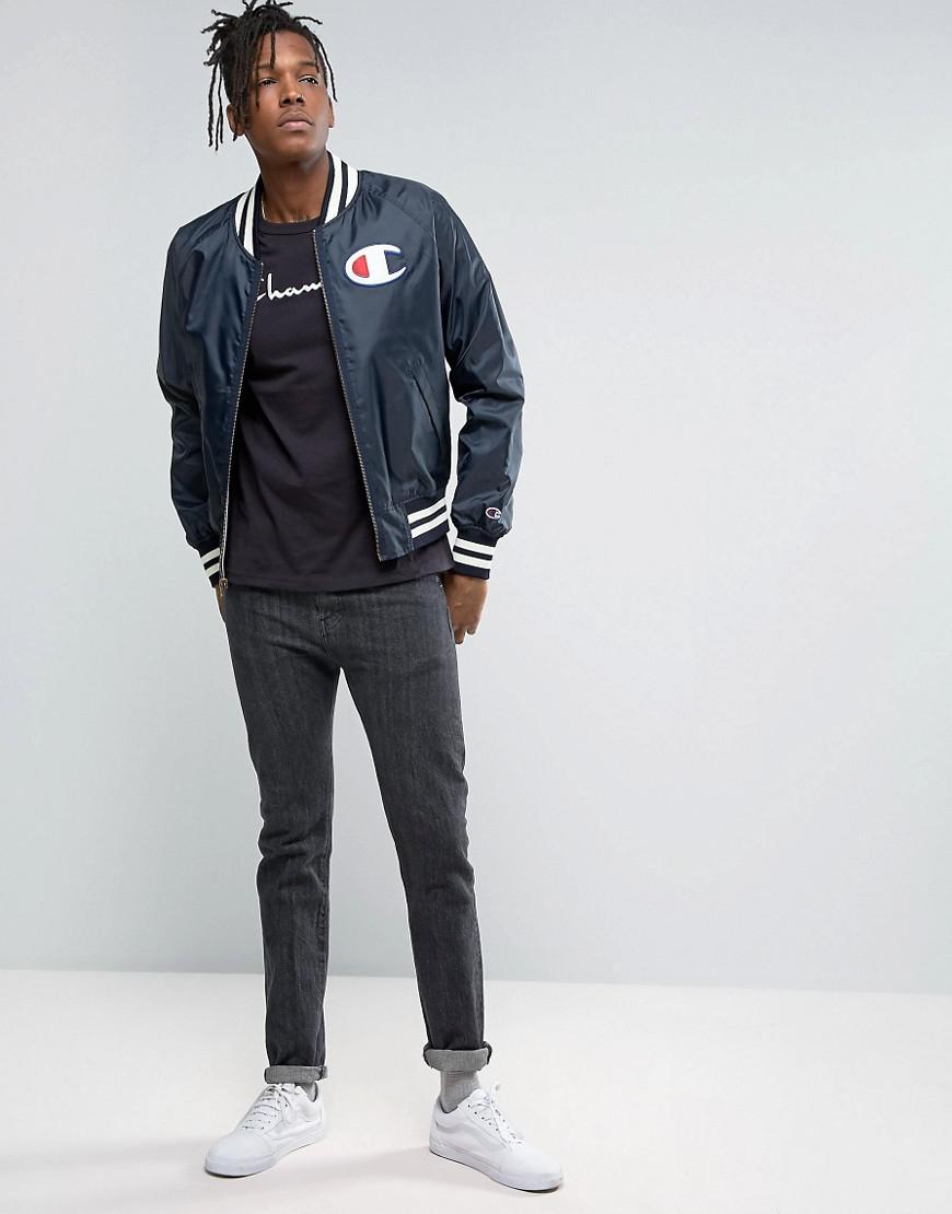 Champion Bomber Jacket With Large Logo in Black for Men | Lyst