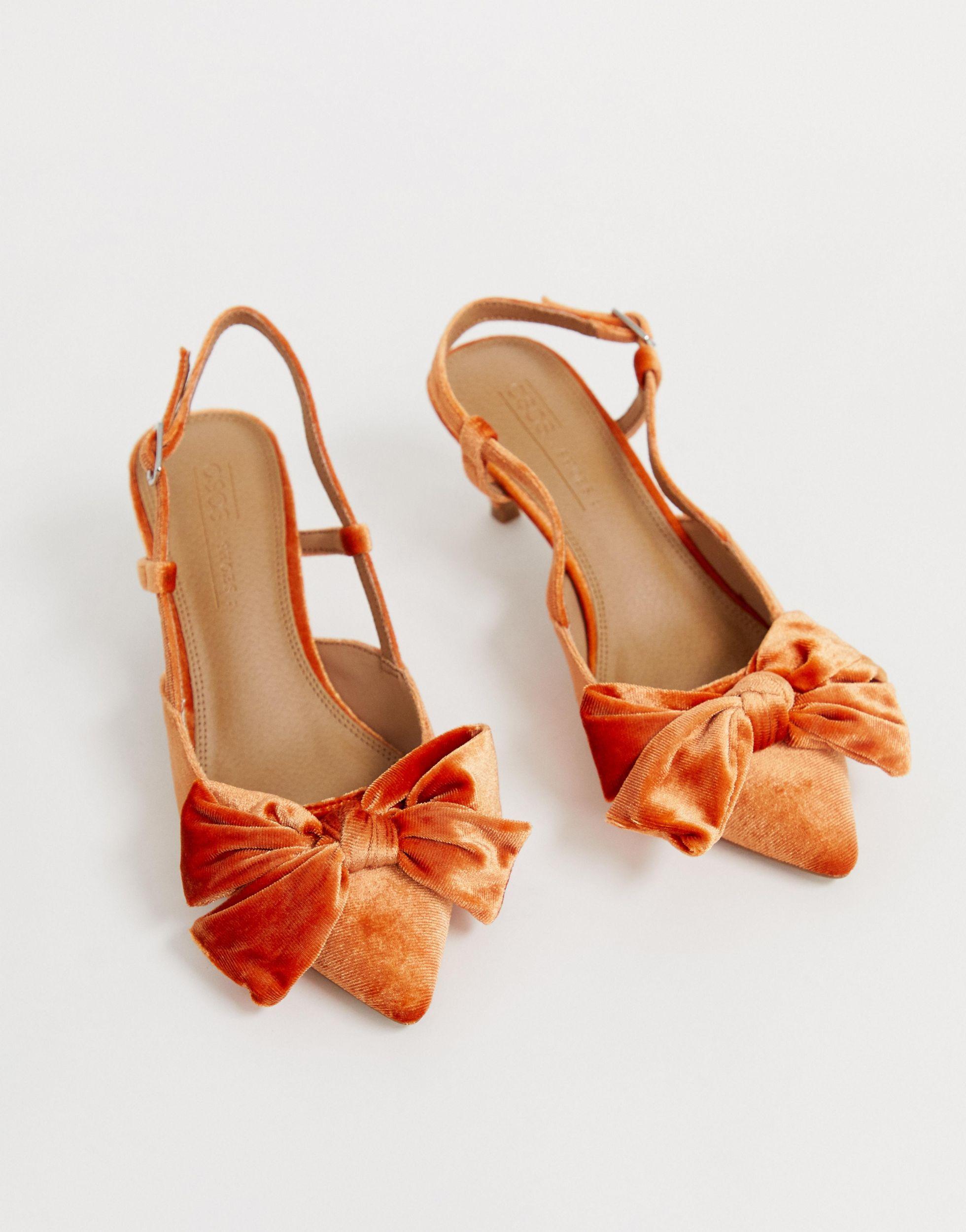 ASOS Sherry Bow Kitten Heels in Orange | Lyst