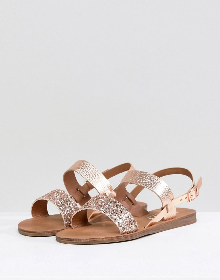 Office Honey Rose Gold Glitter Flat Sandals in Metallic - Lyst