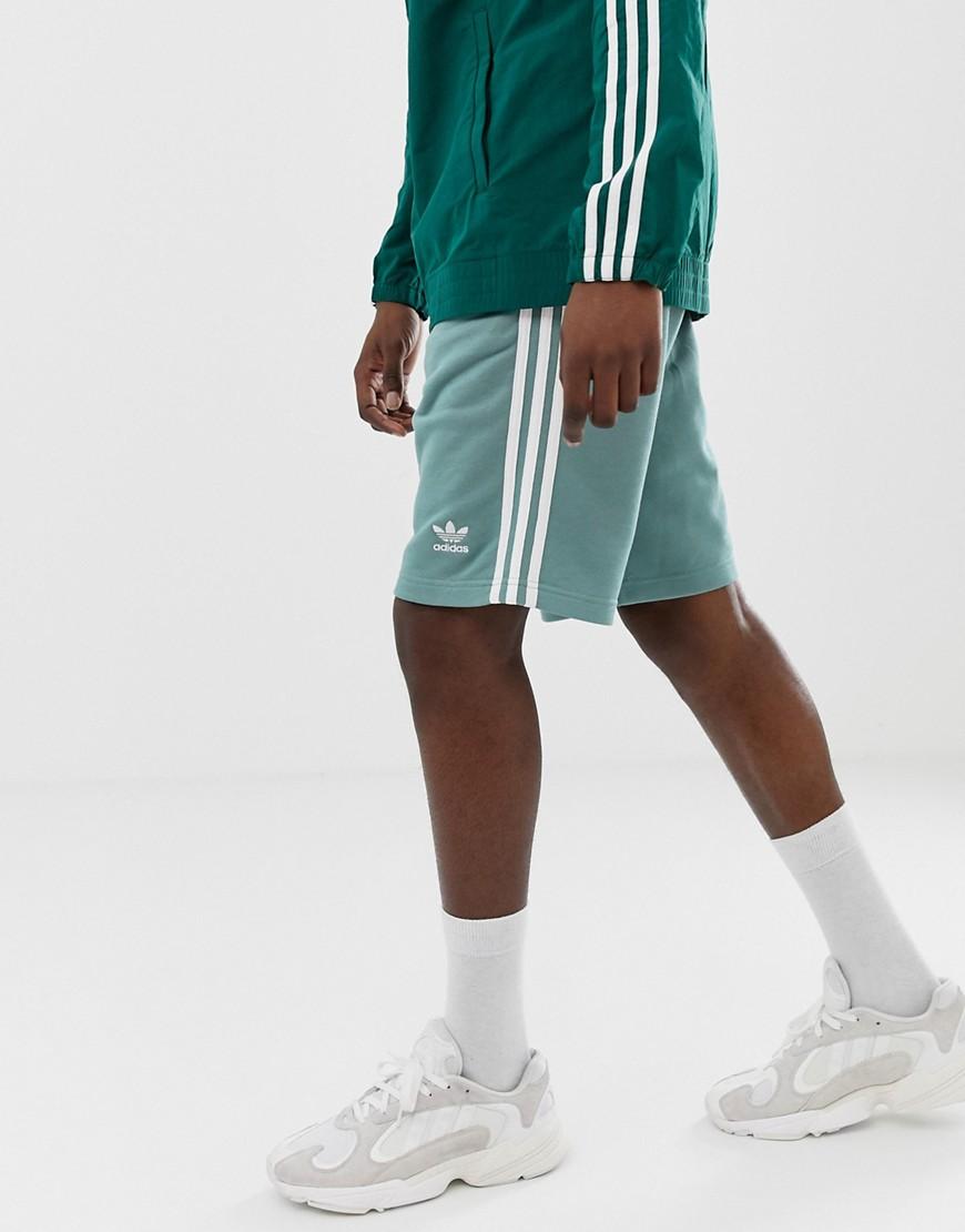 adidas Originals Cotton 3 Stripe Jersey Shorts Green for Men - Lyst