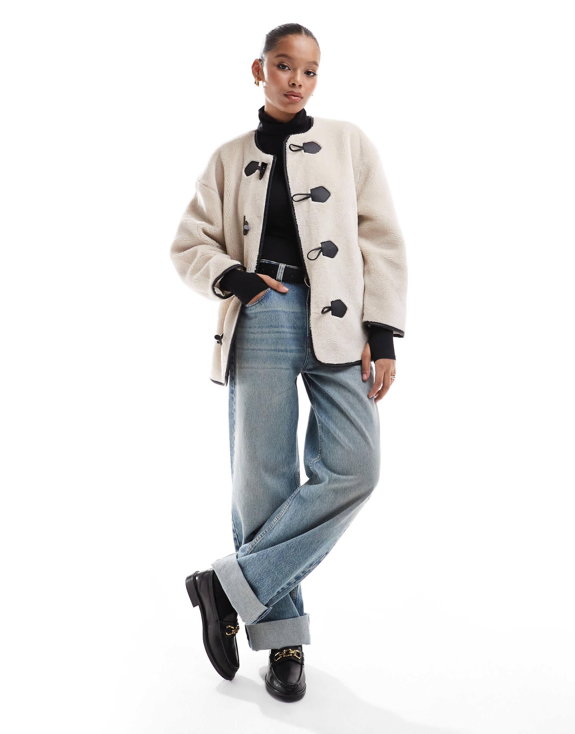 ONLY Faux Fur Duffle Coat in Natural | Lyst