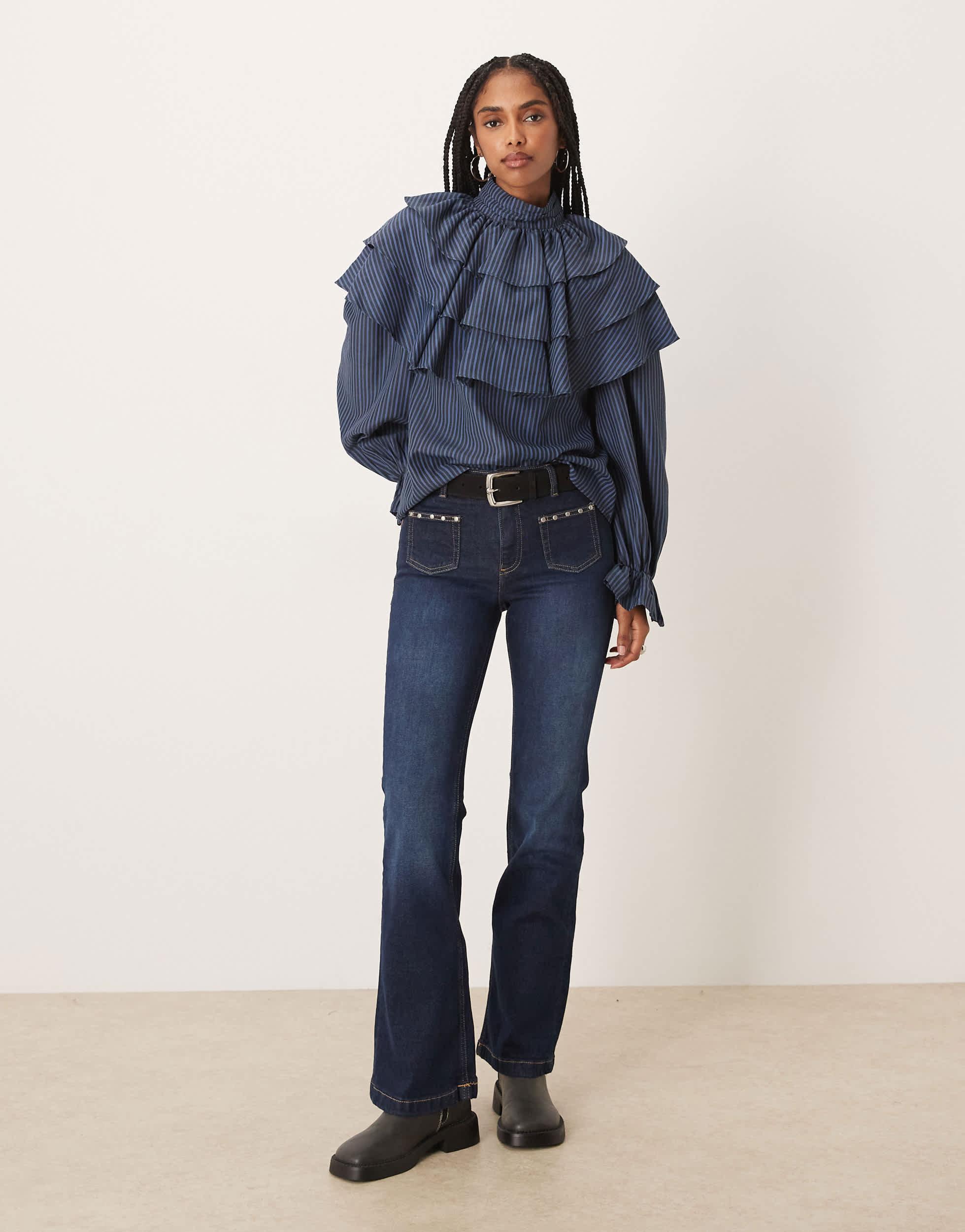 Glamorous Ruffle Blouse in Blue | Lyst