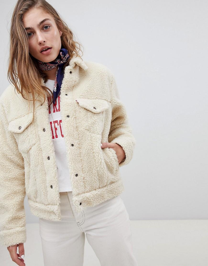 cream teddy trucker jacket